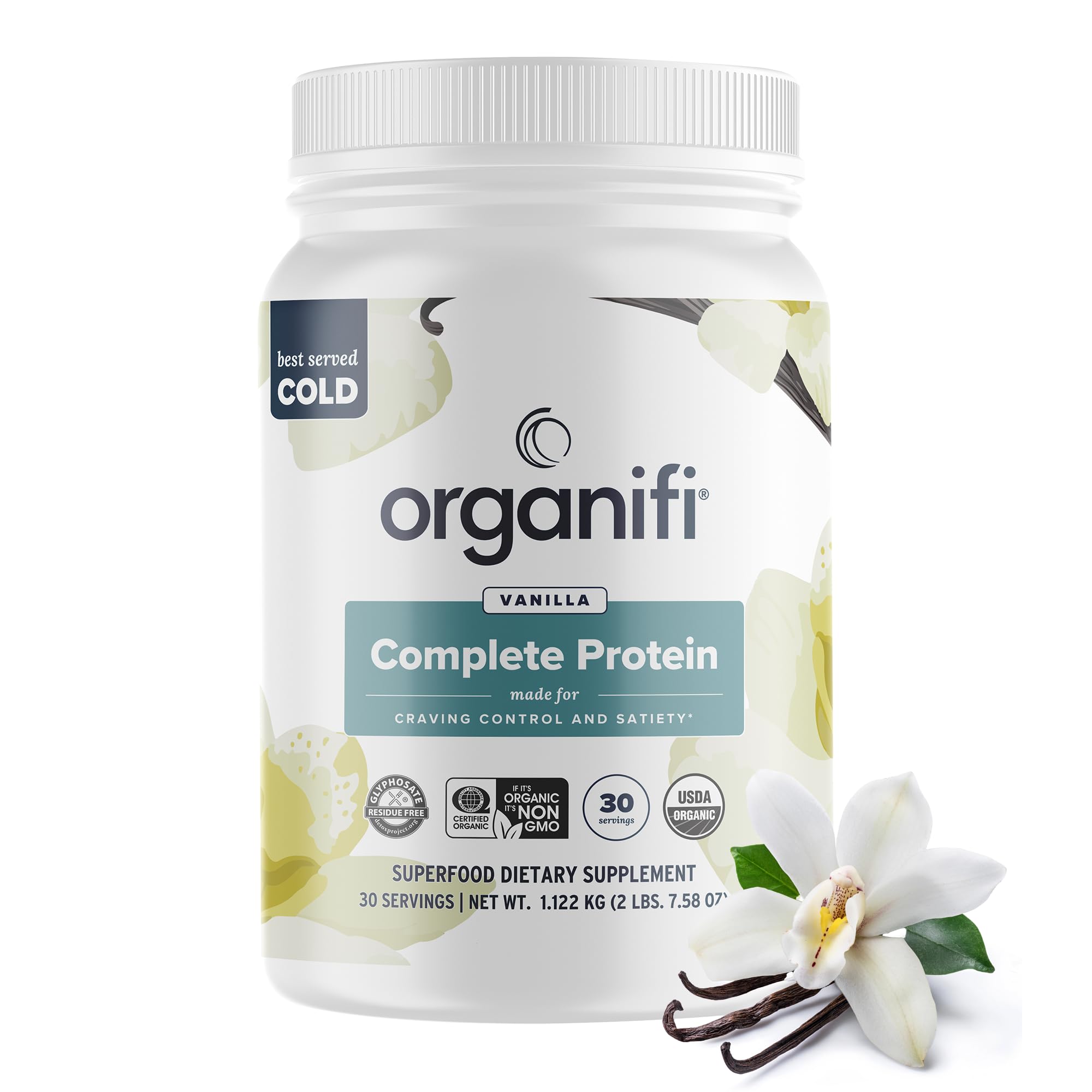 Organic Vegan Plant-Based Protein Powder - Organifi Complete Protein Vanilla Flavor with Digestive Enzymes | 30-Day Supply | Soy, Dairy & Gluten Free | Perfect for Post-Workout Recovery & Meal Replacement