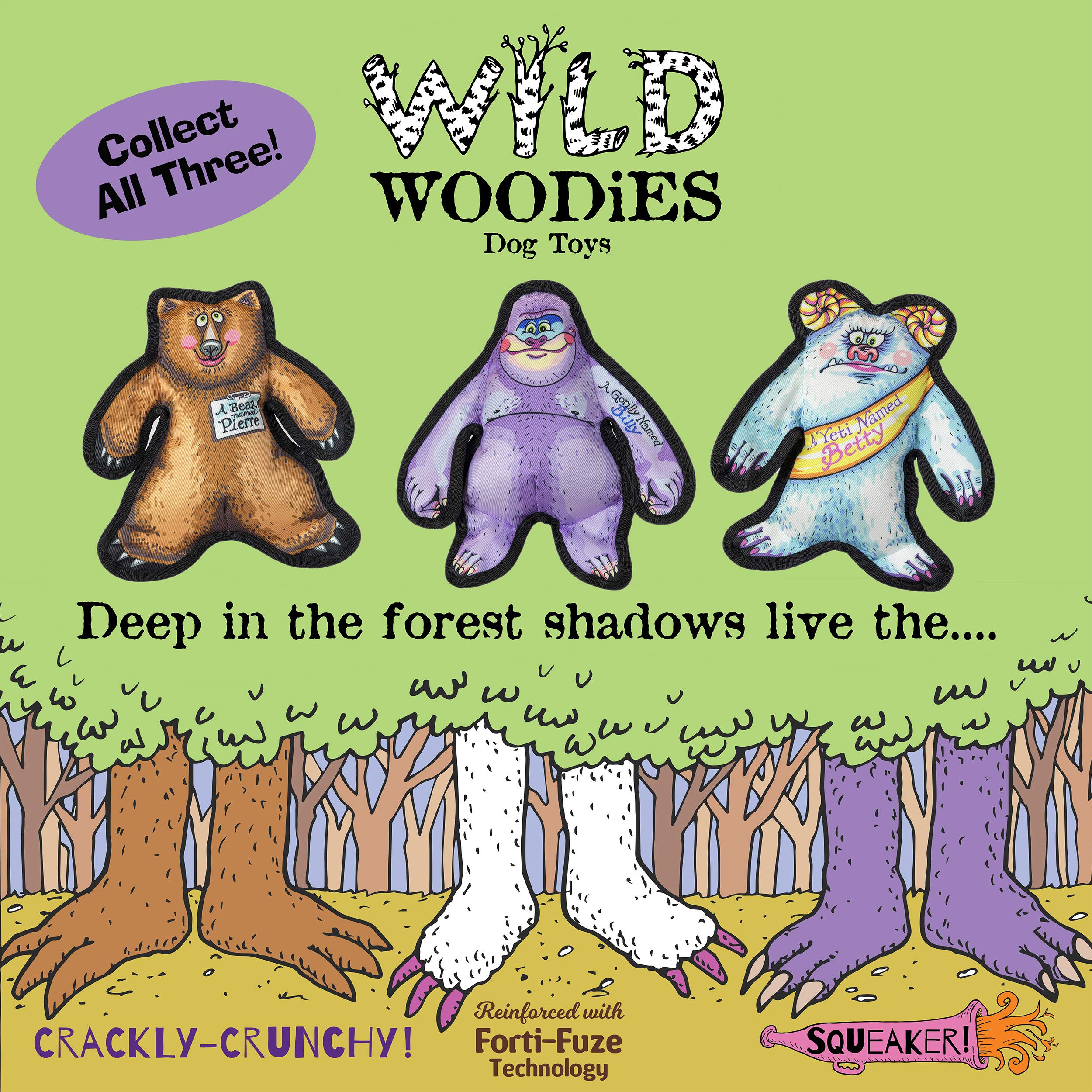 Durable Squeaky Dog Chew Toy - FUZZU Wild Woodies Bear Pierre Dog Toy for Medium Dogs (9 Inch) | Tough & Rugged Chew-Resistant Design | Perfect for Playtime, Training & Teething Relief
