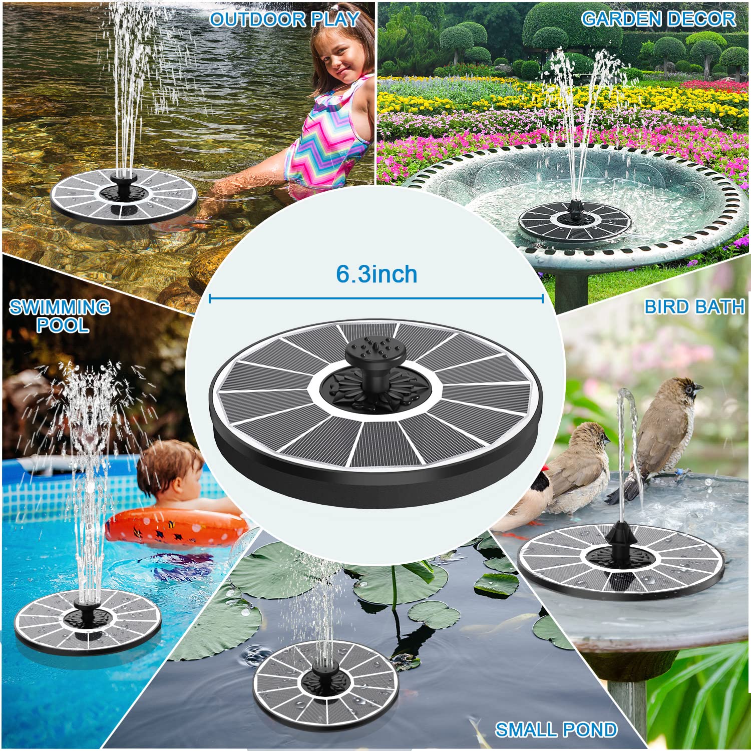 Solar Powered Water Fountain Pump - 3.5W Glass Panel with 2000mAh Battery, 4 Fixed Pipes & 7 Nozzles - White Solar Panel for Garden Decor, Bird Bath, Swimming Pool, Pond & Outdoor Water Feature