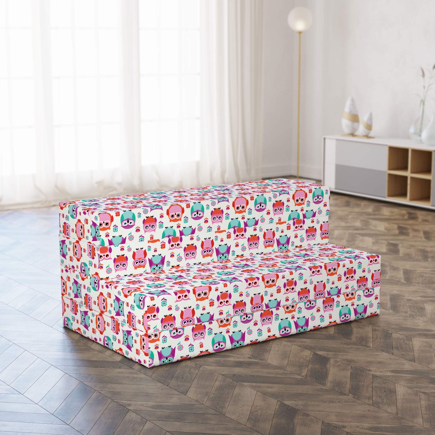 Ambesonne Owls Foldable Mattress for Kids - Modern Happy Childhood Design, 78.7