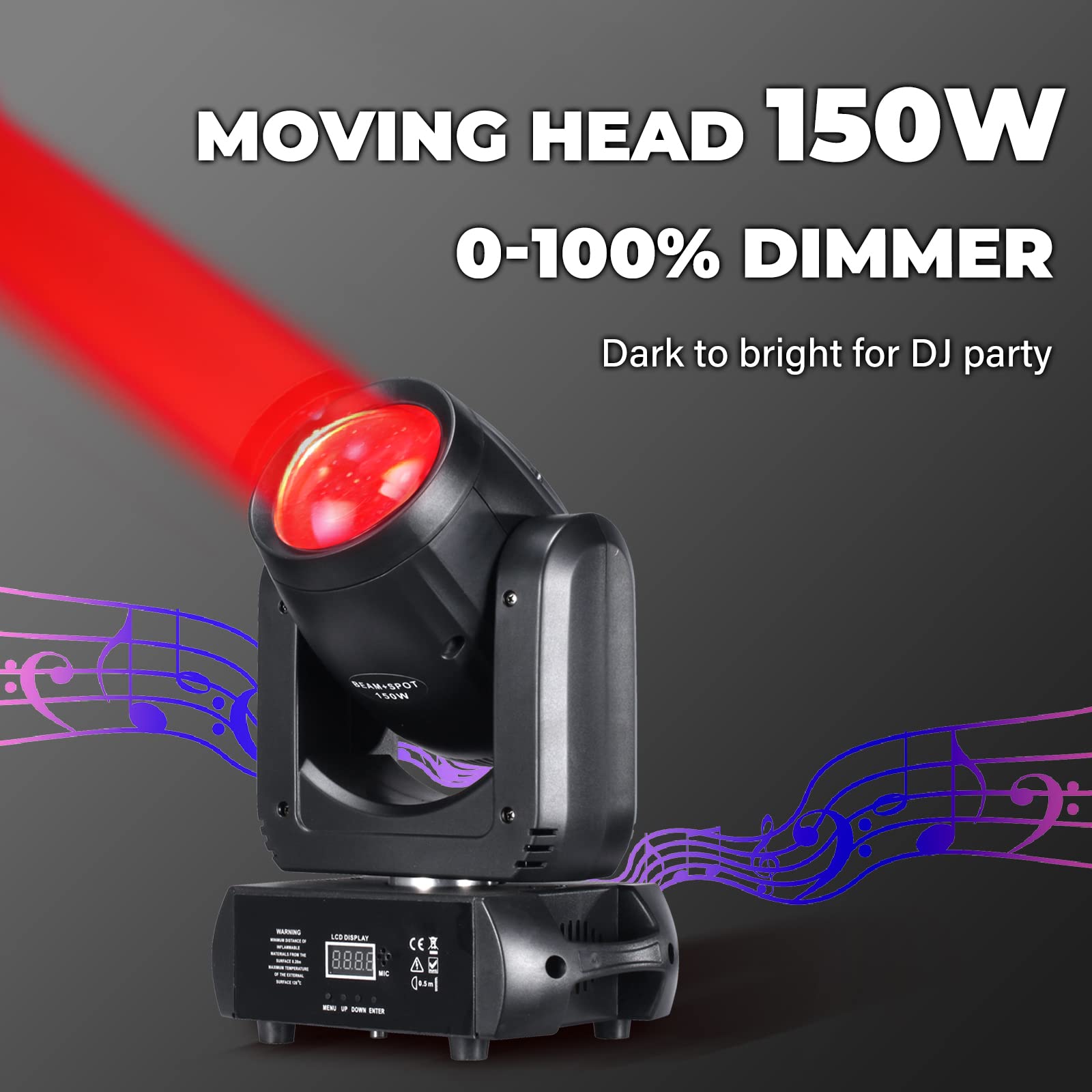 150W LED Moving Head Light - Beam, Spot, Wash, GOBO, 18-Face Roto Prism - Super Bright DJ Disco Stage Lighting for Clubs, Concerts & Events (Professional 150W Beam Moving Head)
