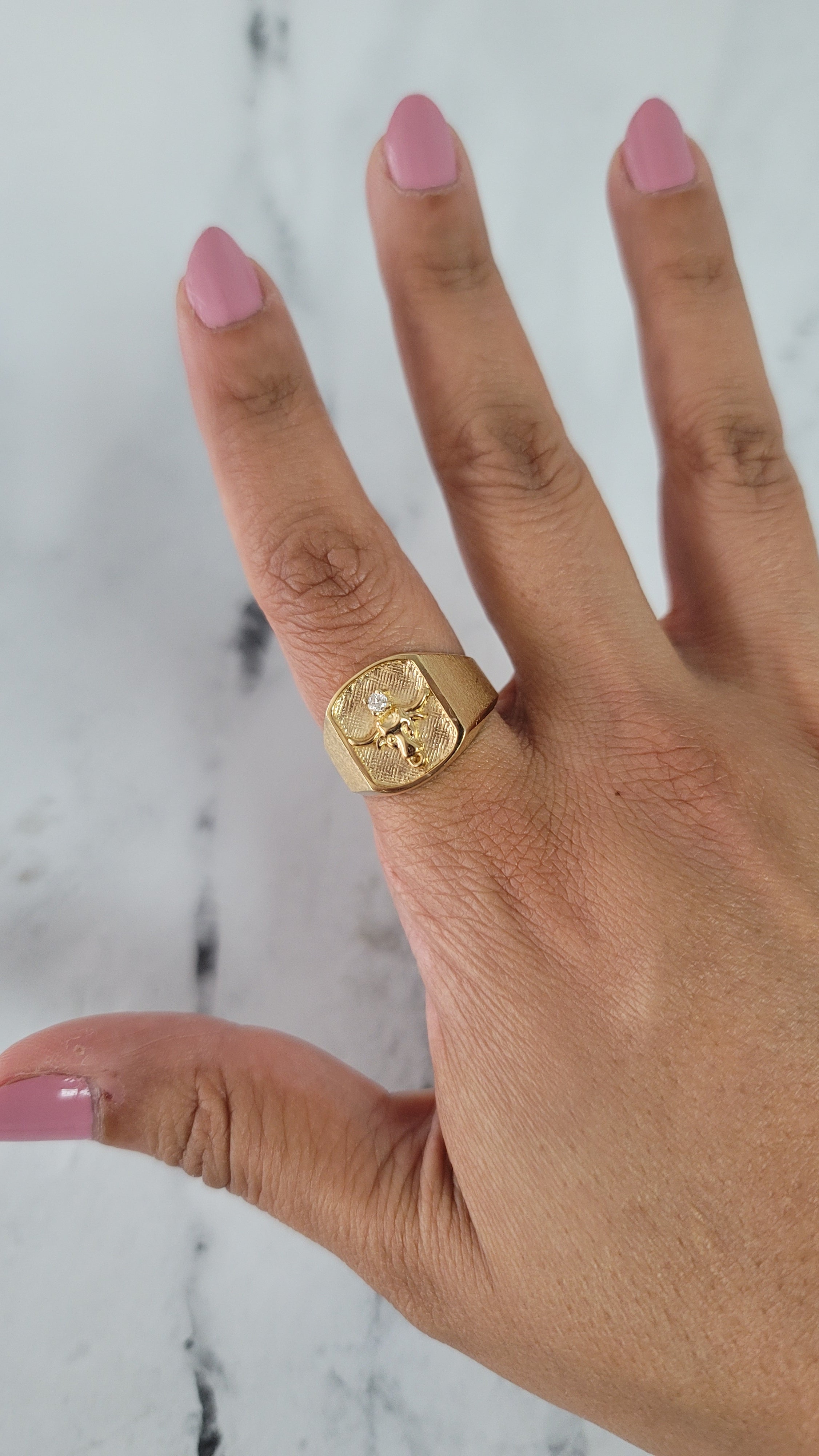 Longhorn Diamond Ring with Brushed Satin Finish - Elegant Western Jewelry for Women | Perfect for Cowgirl Fashion, Texas-Themed Events & Western Weddings