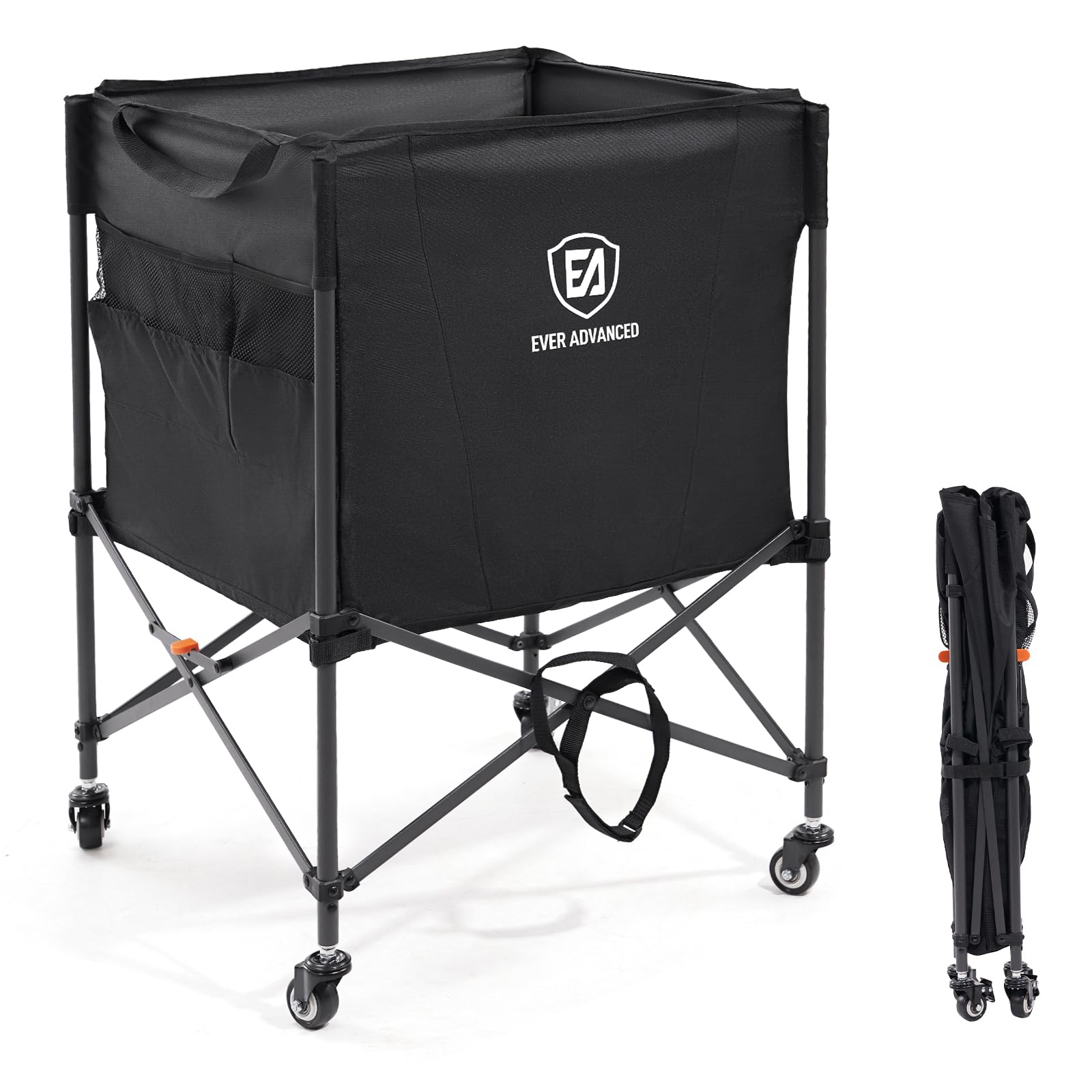 EVER ADVANCED Rolling Ball Storage Cart with Lockable Wheels - 33 x 22.8 Inch Collapsible Sports Equipment Organizer for Volleyball, Basketball, Tennis & Toys - Perfect for Garage, Gym, Playroom & Family Sports Storage