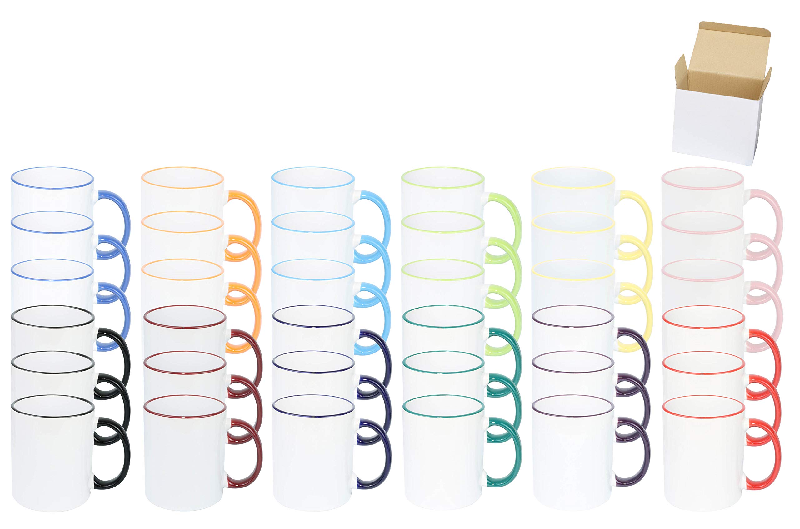Premium 11oz Sublimation Ceramic Coffee Mug - 12 Vibrant Mixed Colors with Durable Rim & Handle - Bulk Pack of 36 in White Box - Perfect for Custom Printing, Office Gifts & Coffee Shops