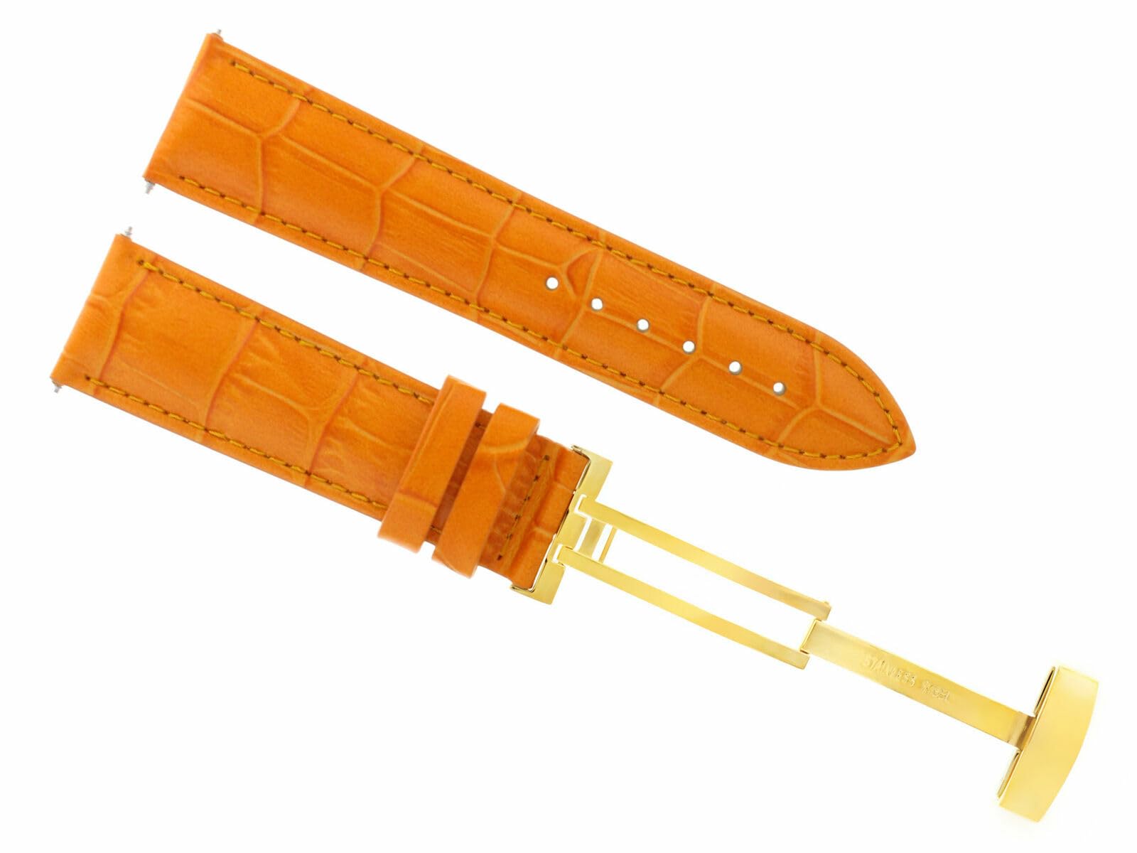 20mm Genuine Leather Watch Band Strap with Gold Deployment Buckle - Compatible with Tag Heuer Orange Watch - Perfect for Business, Casual & Formal Occasions