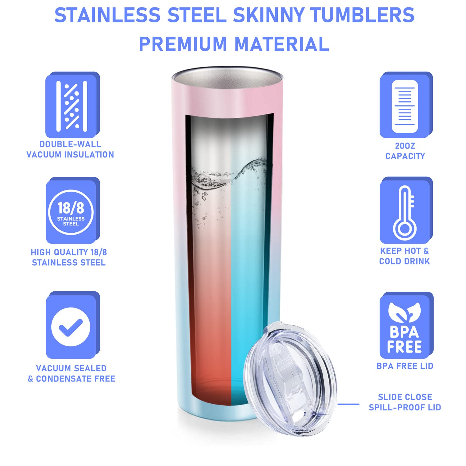 30th Birthday Gifts for Women - 20oz Skinny Tumbler with Lid & Straw - Pink Ombre Travel Cup - Perfect 30 Year Old Birthday Present for Her - Great for Office, Gym, and Travel - 1994 Birthday Gift Idea