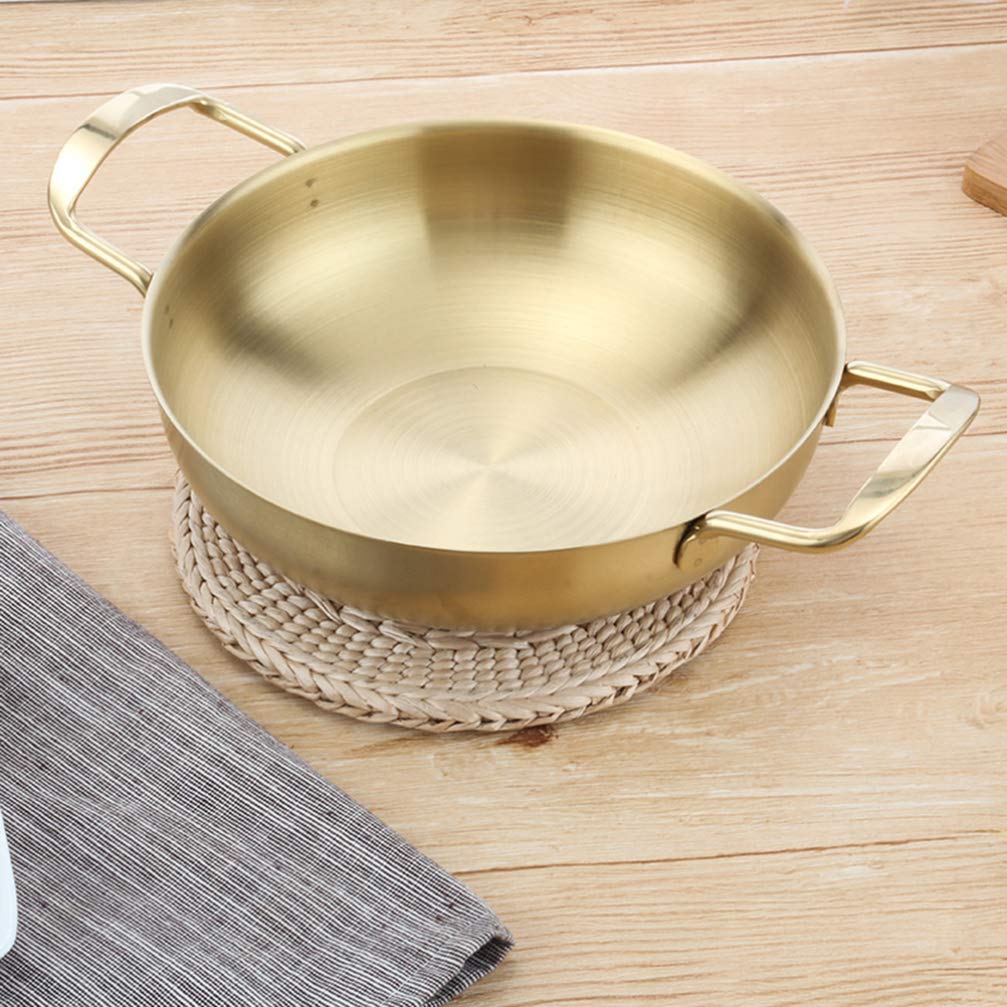 Premium Stainless Steel Frying Pan Skillet with Lid - 20cm Non-Stick Carbon Steel Wok for Searing & Stir-Frying - Golden Cookware Set for Professional & Home Kitchen Use