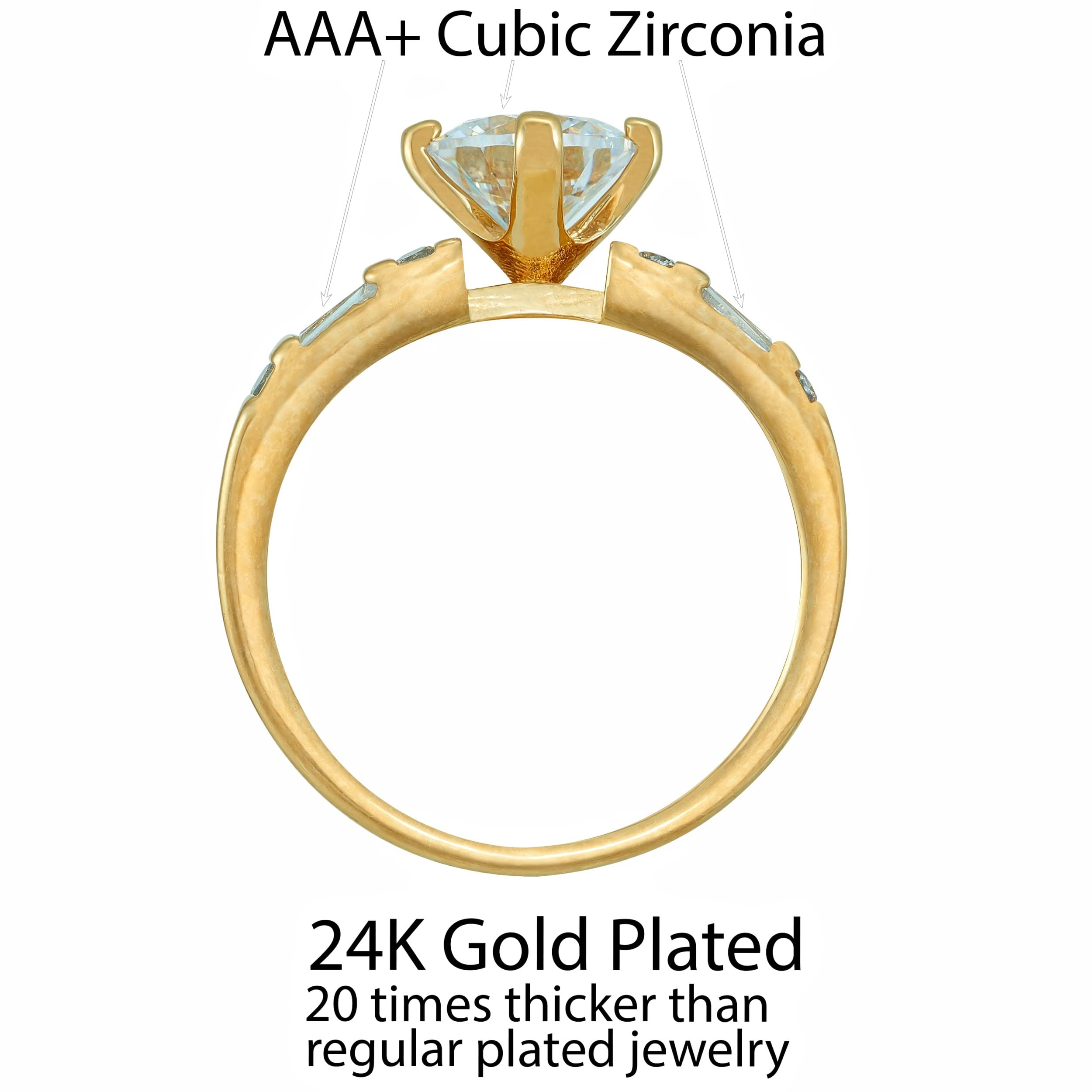 LIFETIME JEWELRY 24k Gold Plated Circle Cubic Zirconia Wedding Ring for Women - Elegant Bridal Jewelry for Engagement, Anniversary & Special Occasions
