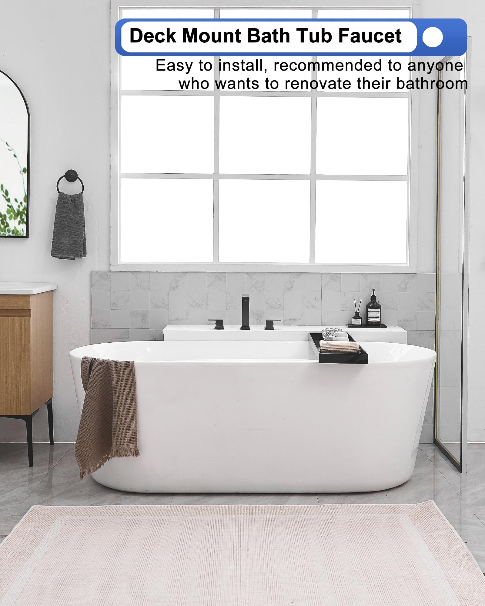 Oil Rubbed Bronze Roman Tub Faucet Set - 2 Handle Brass Bathtub Faucet with Mix Air Aerator - 3 Hole Deck Mount No Leaking Bathroom Faucet for Luxury Spa & Master Bathroom Renovation