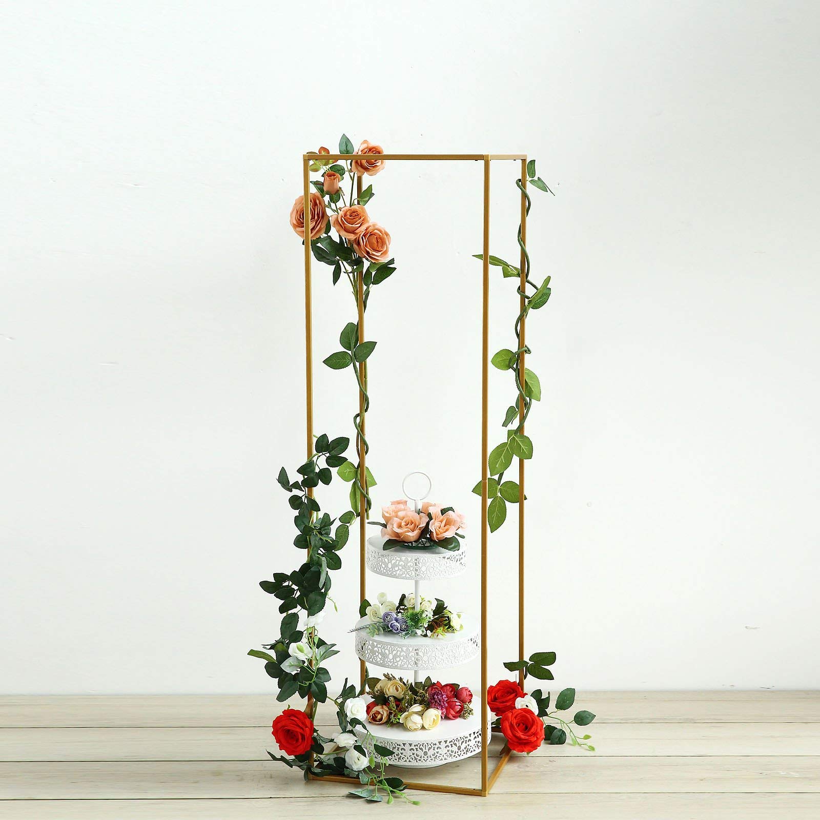 2-Pack Gold Wedding Flower Stand - 48 Inch Metal Vase Column Stand with Geometric Design for Floral Arrangements - Elegant Floor Vase & Rectangle Centerpiece for Weddings, Parties, Home Decor and Events