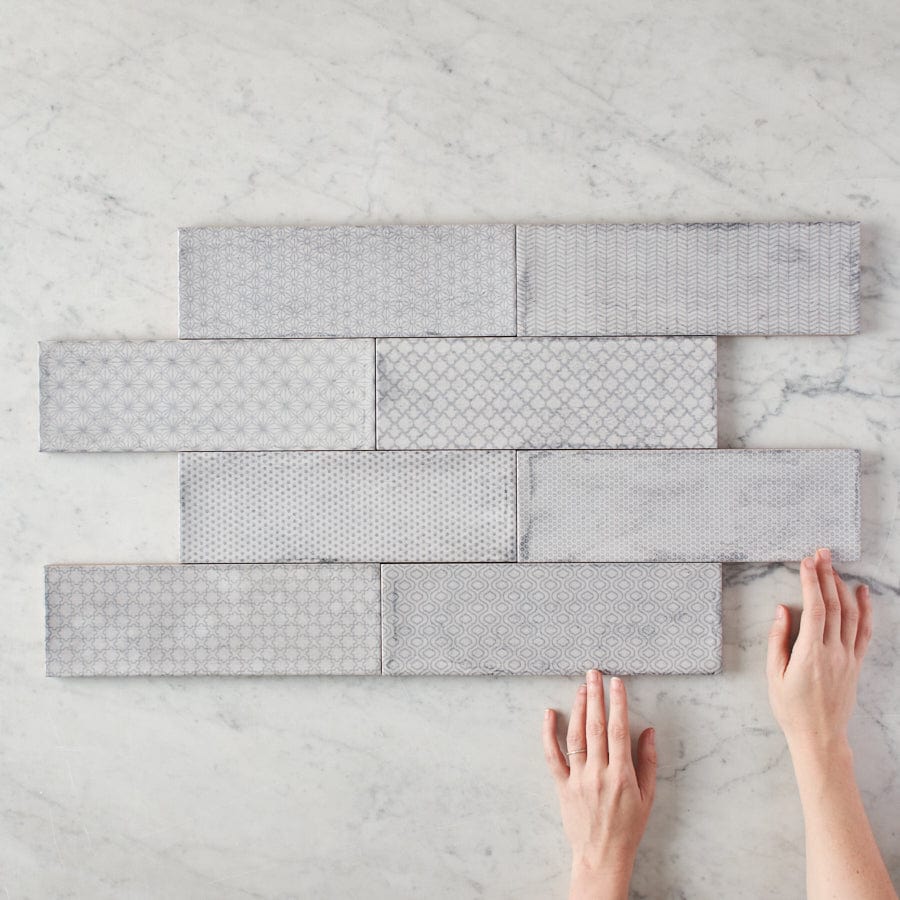 Lennox Head Gloss Grey Pattern Tile - Premium Ceramic Wall & Floor Tiles for Bathroom, Kitchen & Backsplash - Waterproof & Easy to Clean