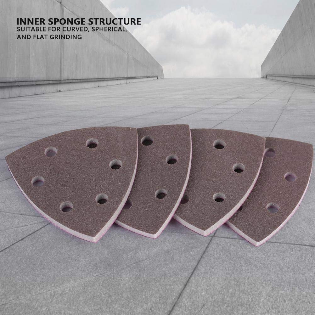 Thincol 4Pcs Triangle Sponge Sandpaper 300-400 Grit, 5mm Thick with 6 Holes - Power Tool Accessory for Polishing Phone Cases, Paint Surfaces & DIY Projects - Perfect for Auto Body Repair, Woodworking & Craft Sanding