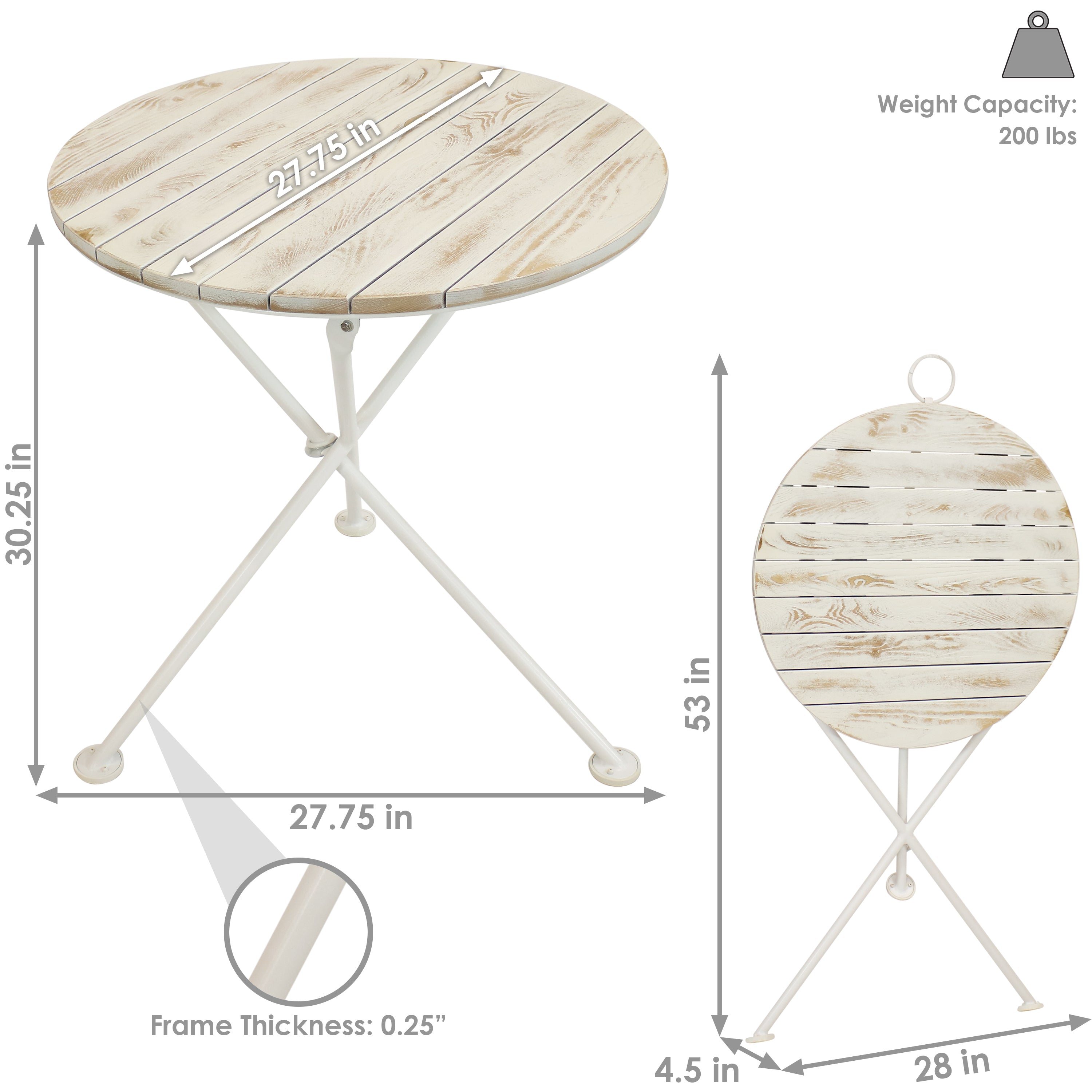 Sunnydaze French Country European Chestnut White Bistro Table - 28 Inch Round Outdoor Dining Set for Patio, Garden & Cafe