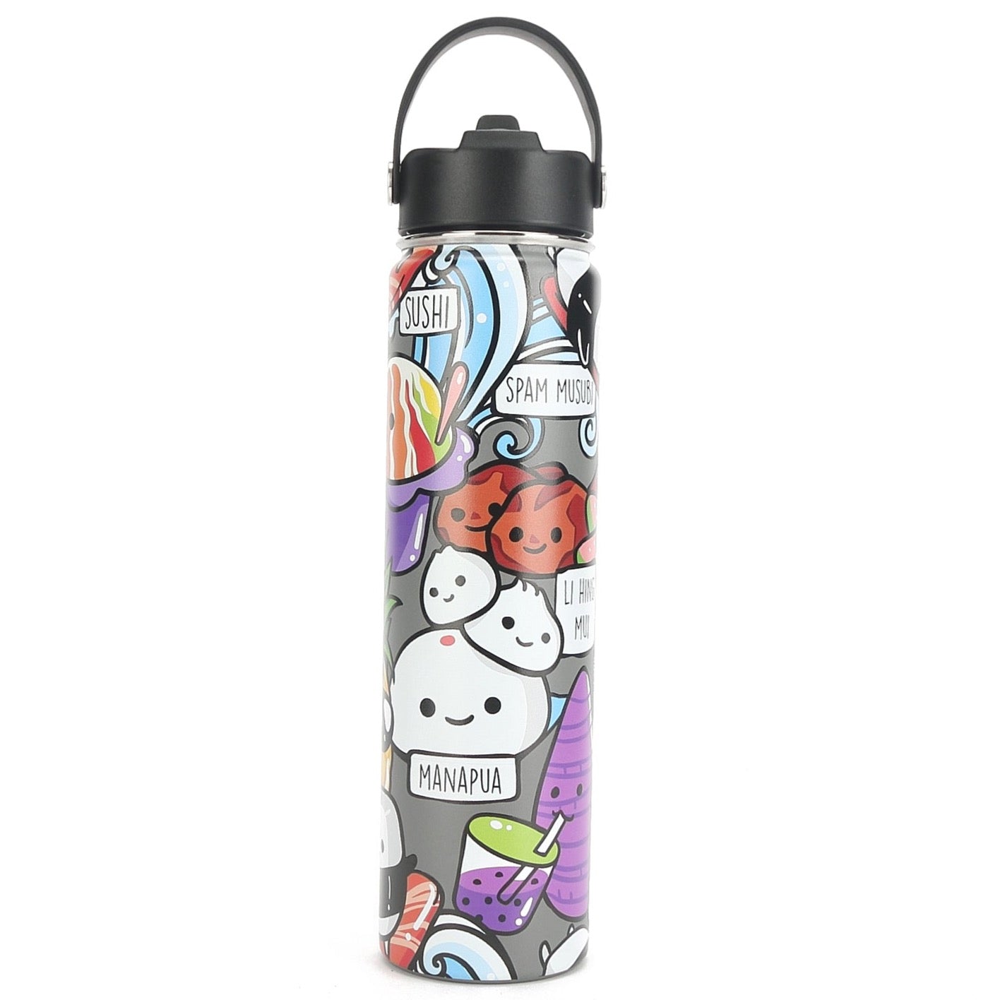 24oz Insulated Stainless Steel Water Bottle - Leak Proof, Double Wall Vacuum, Keeps Drinks Hot/Cold for 24 Hours - Craving Hawai'i Grey - Perfect for Hiking, Gym & Outdoor Activities