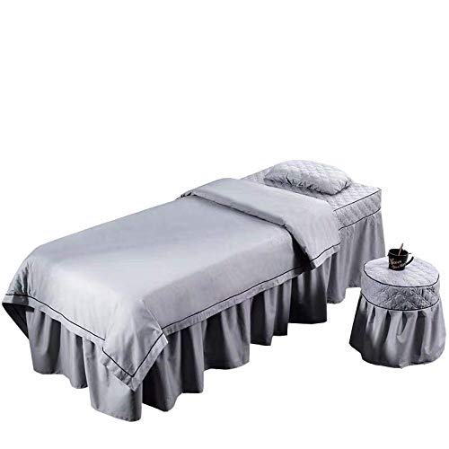Premium 4-Piece Spa Facial Massage Bed Sheet Set with Face Rest Hole - Gray 70x190cm (28x75in) - European Style Massage Table Covers for Salon, Spa & Home Use
