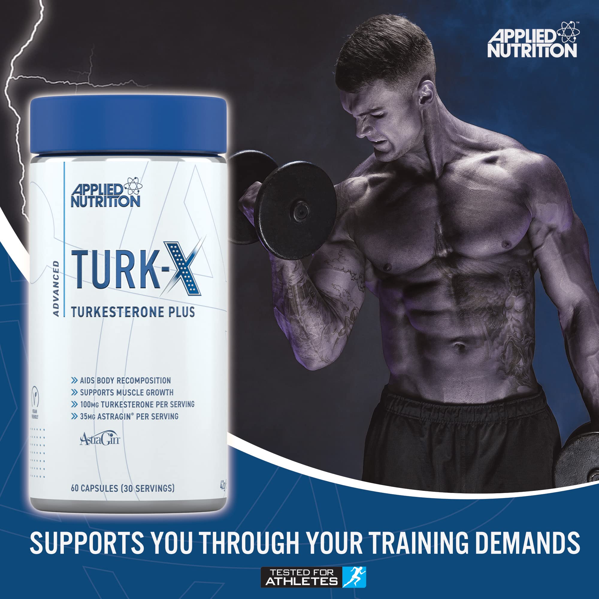 Applied Nutrition Turk X 60 Capsules - Natural Testosterone Booster & Muscle Growth Supplement for Men | Pre-Workout & Post-Workout Support