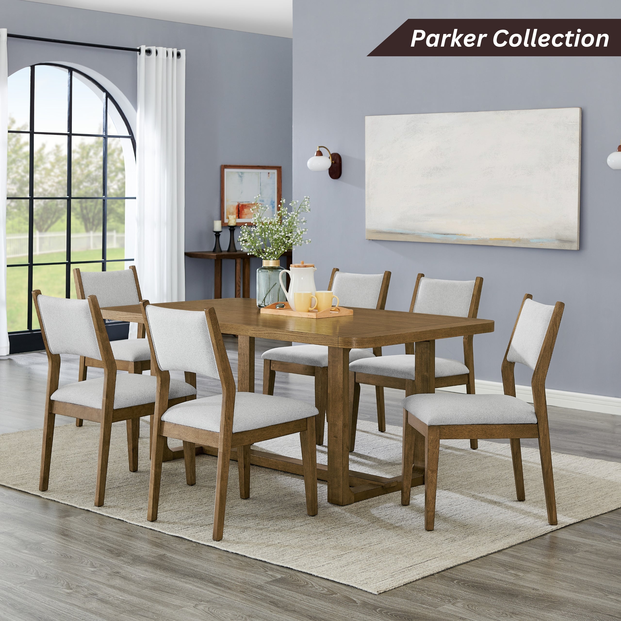 Roundhill Furniture Parker Upholstered Dining Chairs Set of 2 - Light Oak & Gray Fabric - Modern Kitchen & Dining Room Seating for Home & Restaurant