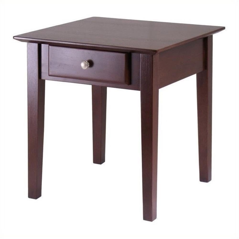 Pemberly Row Solid Wood End Table with Drawer - Antique Walnut Finish | Rustic Nightstand for Bedroom, Living Room & Office Furniture