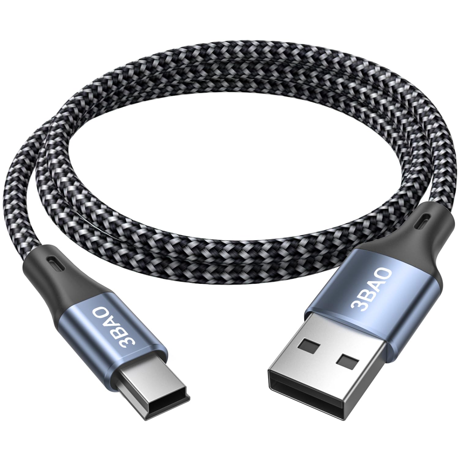 3BAO 1m Braided USB 2.0 Cable - Type A to Mini B Fast Charging & Data Sync Cord for Blue Yeti Microphone, Hero HD, MP3 Players, Digital Cameras & Dash Cams | Durable Nylon Braiding for Home, Office & Travel Use