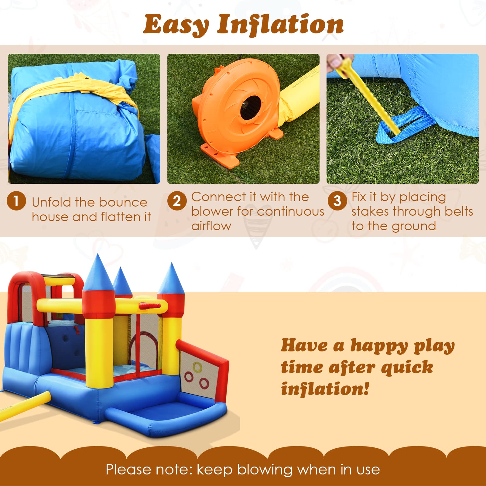 BOUNTECH Inflatable Bounce House for Kids Ages 5-12 - Indoor/Outdoor Bouncy Castle with 780W Blower & 50 Ball Pit Balls - Portable Toddler Jumping Playhouse for Backyard, Park, Birthday Parties - Perfect for Family Fun, Outdoor Play & Birthday Gifts