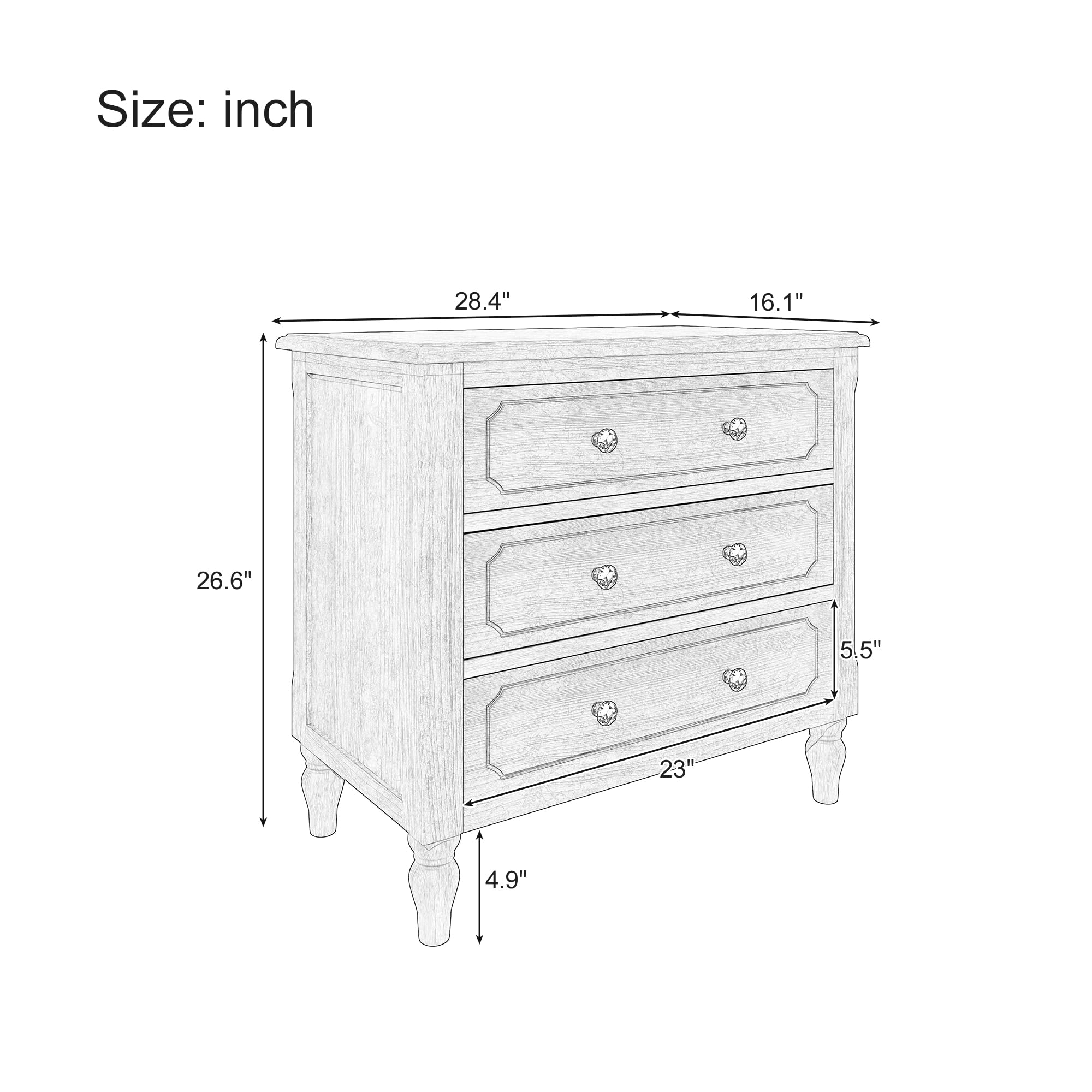 Vintage Wood Nightstand with 3 Storage Drawers - Fully Assembled Brown Bedside Table, Sofa Side Table with Sturdy Legs - Perfect for Bedroom, Living Room & Office Use