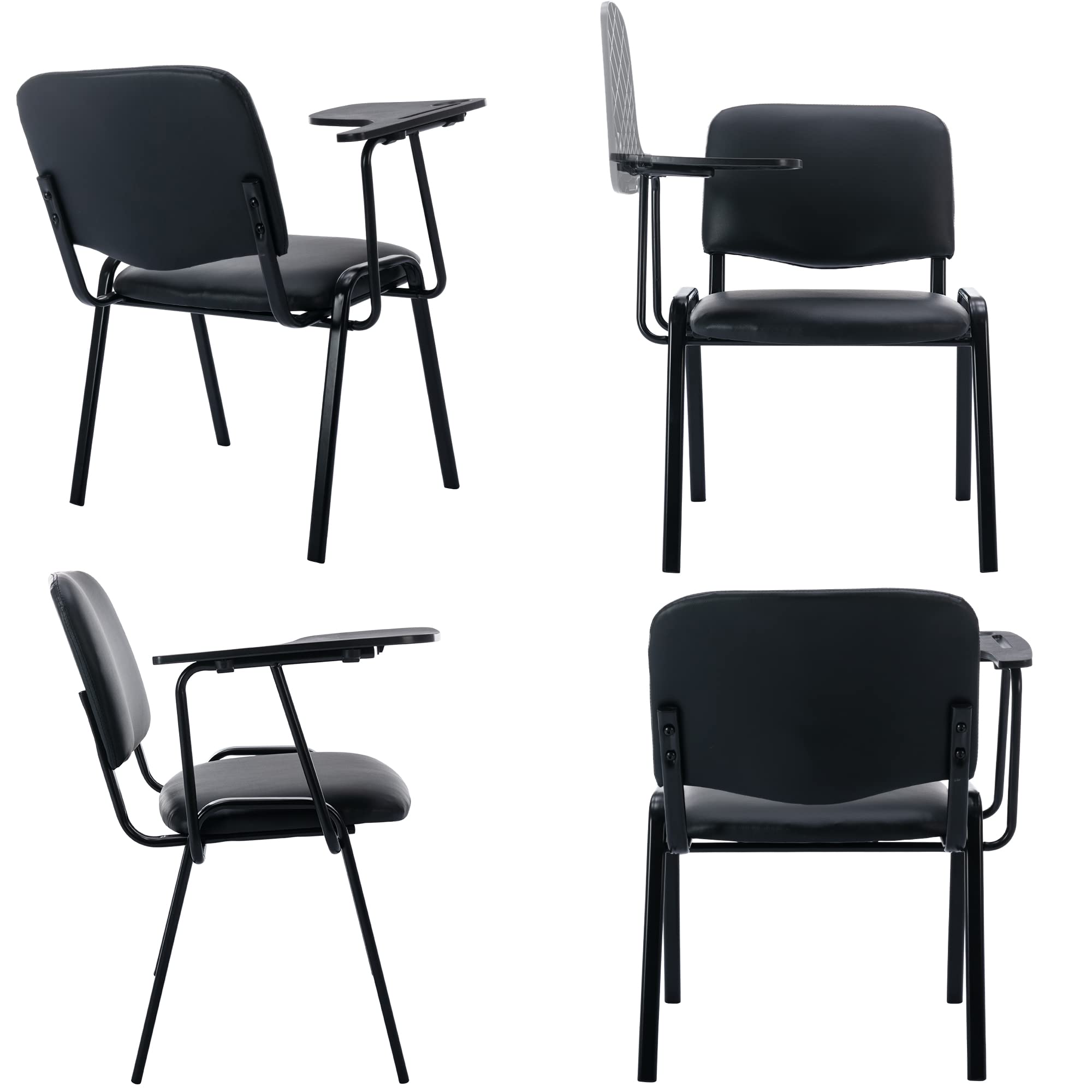 Stackable Vinyl Leather Waiting Room Chairs with Tablet Arm - 5-Pack Black Student Chairs for Classroom, Office, Conference Room & Meeting Room | Durable & Space-Saving Seating Solution for Schools, Hospitals & Reception Areas
