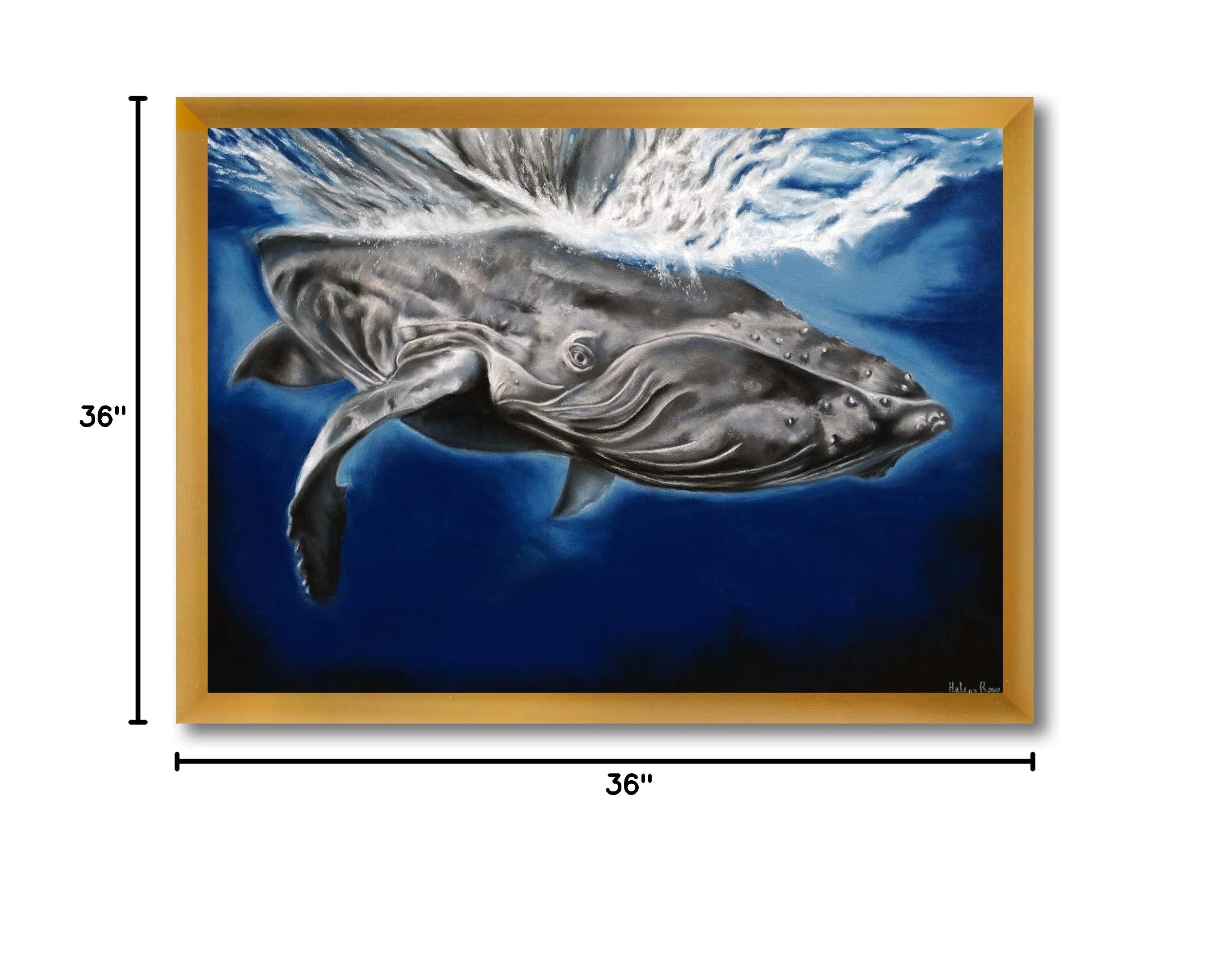 DesignQ Humpback Whale Portrait - Nautical Coastal Framed Wall Art for Living Room, Bedroom & Office Decor