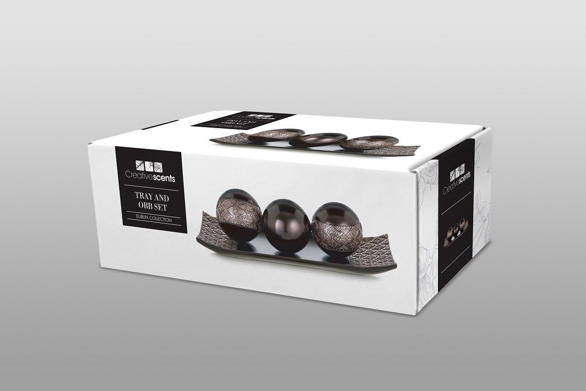 Creative Scents Dublin Brown Decorative Tray & Ball Set - Elegant Home Decor for Living Room, Entryway & Dining Table | Perfect Centerpiece for Coffee Tables, Console Tables & Housewarming Gifts | Stylish Accent Bowl for Modern Home Decor