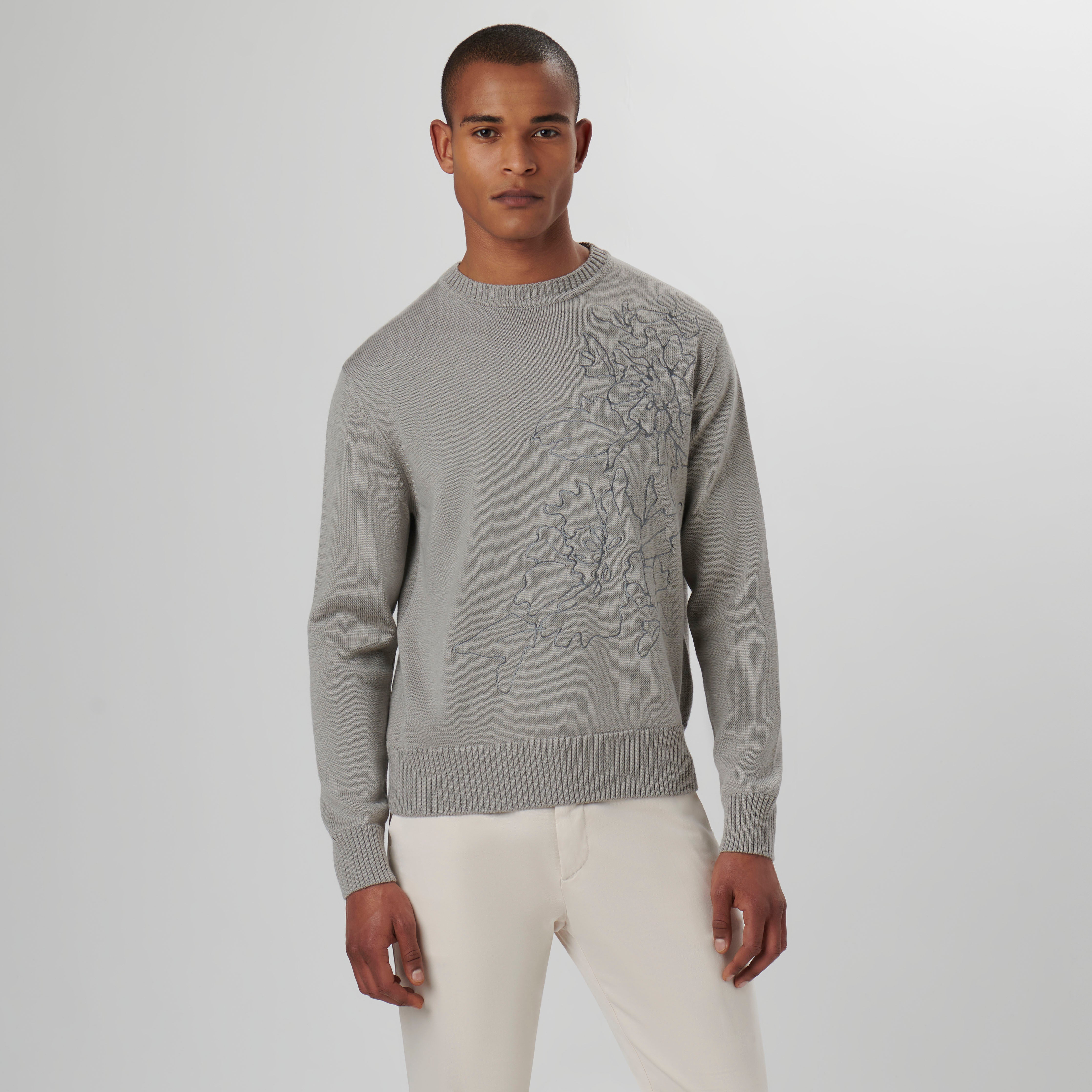 Floral Embroidered Women's Crew Neck Sweater - Soft Knit Pullover for Fall & Winter - Casual Outfit for Work, Date Night and Weekend Wear