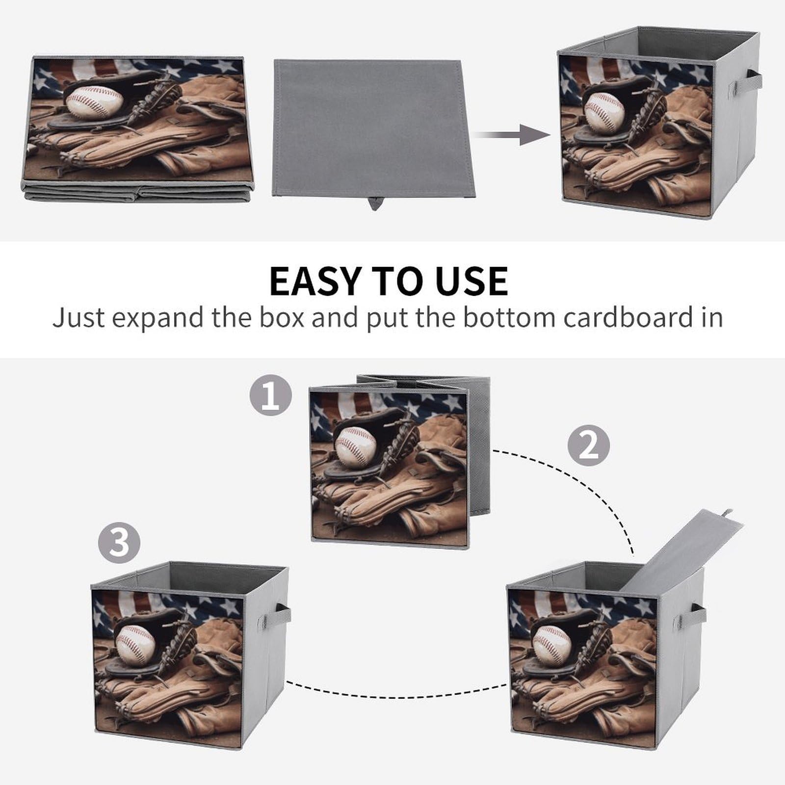 6-Pack Collapsible Storage Bins for Baseball Equipment - Printed Foldable Organizer Baskets with Handles - Multi-Purpose Storage Boxes for Shelves, Closet, Garage & Home Organization (Perfect for Sports Gear, Toys & Household Items)