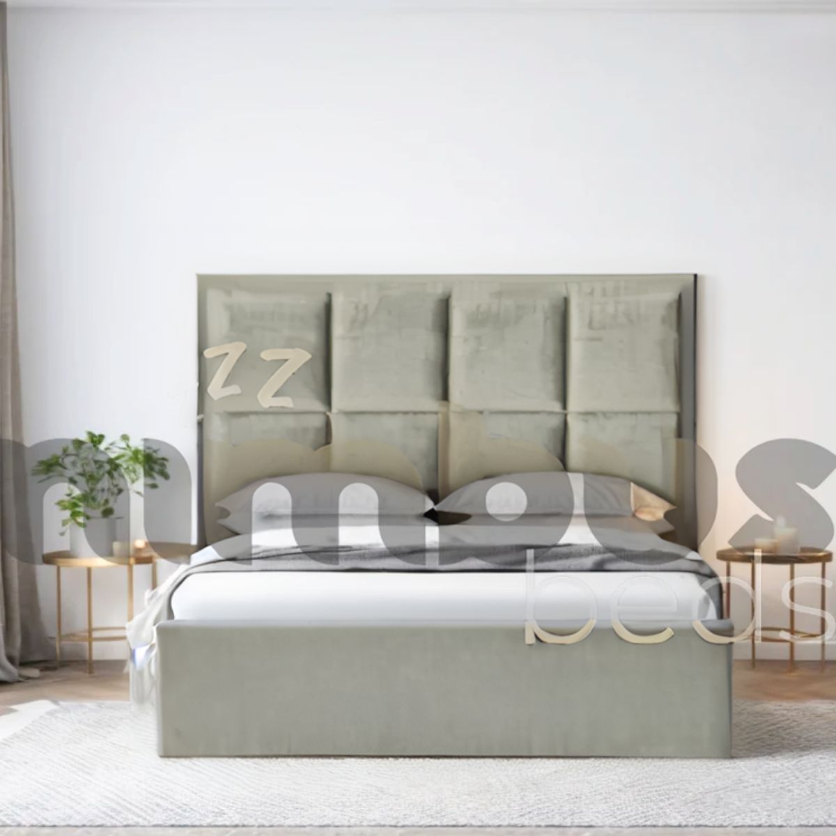 8 Square Panel Bed Frame - Queen Size Wooden Platform Bed with Upholstered Headboard - Perfect for Modern Bedrooms & Guest Rooms