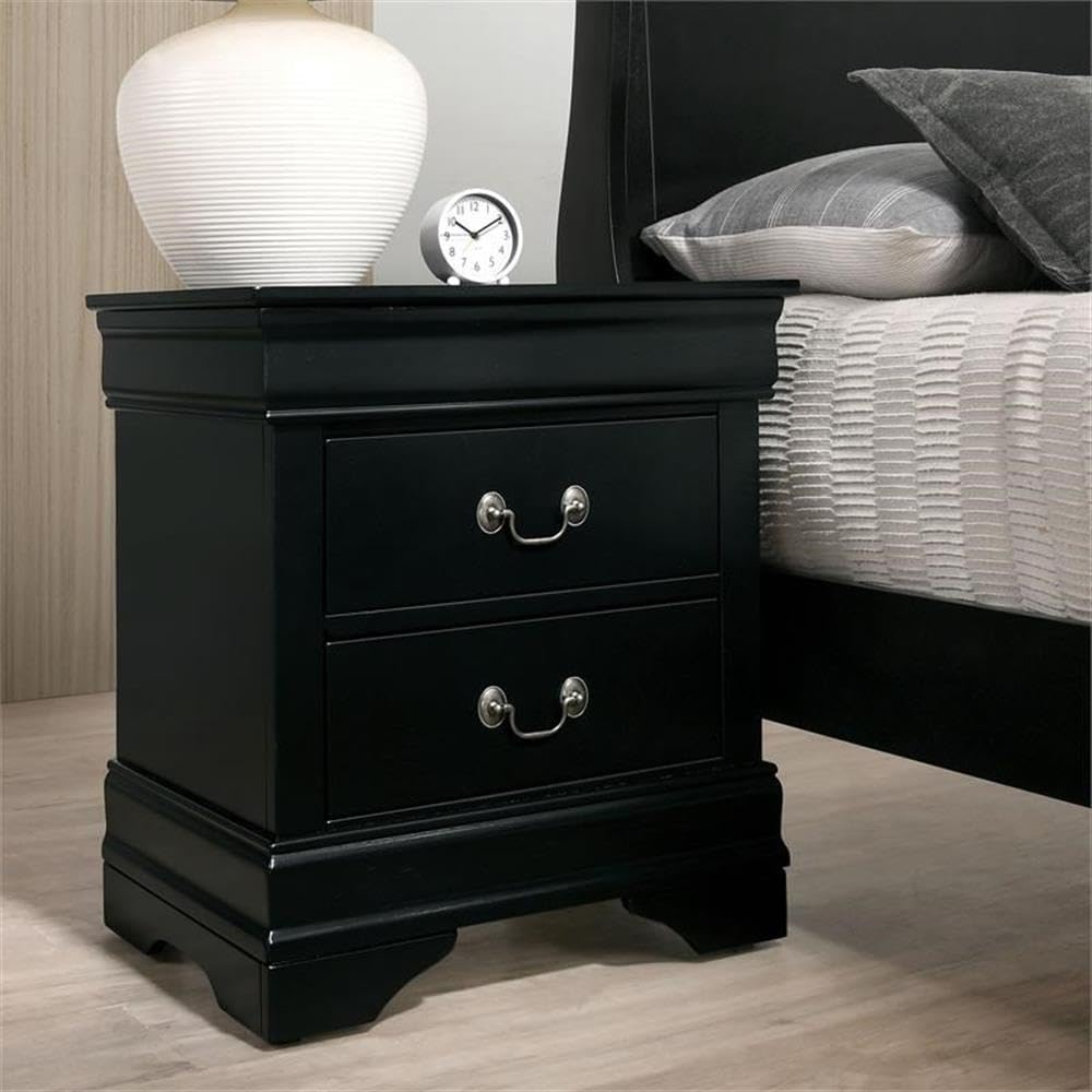 Furniture of America Jussy Transitional Solid Wood 2-Drawer Nightstand in Black - Modern Bedroom Side Table with Storage for Bedroom, Living Room & Guest Room