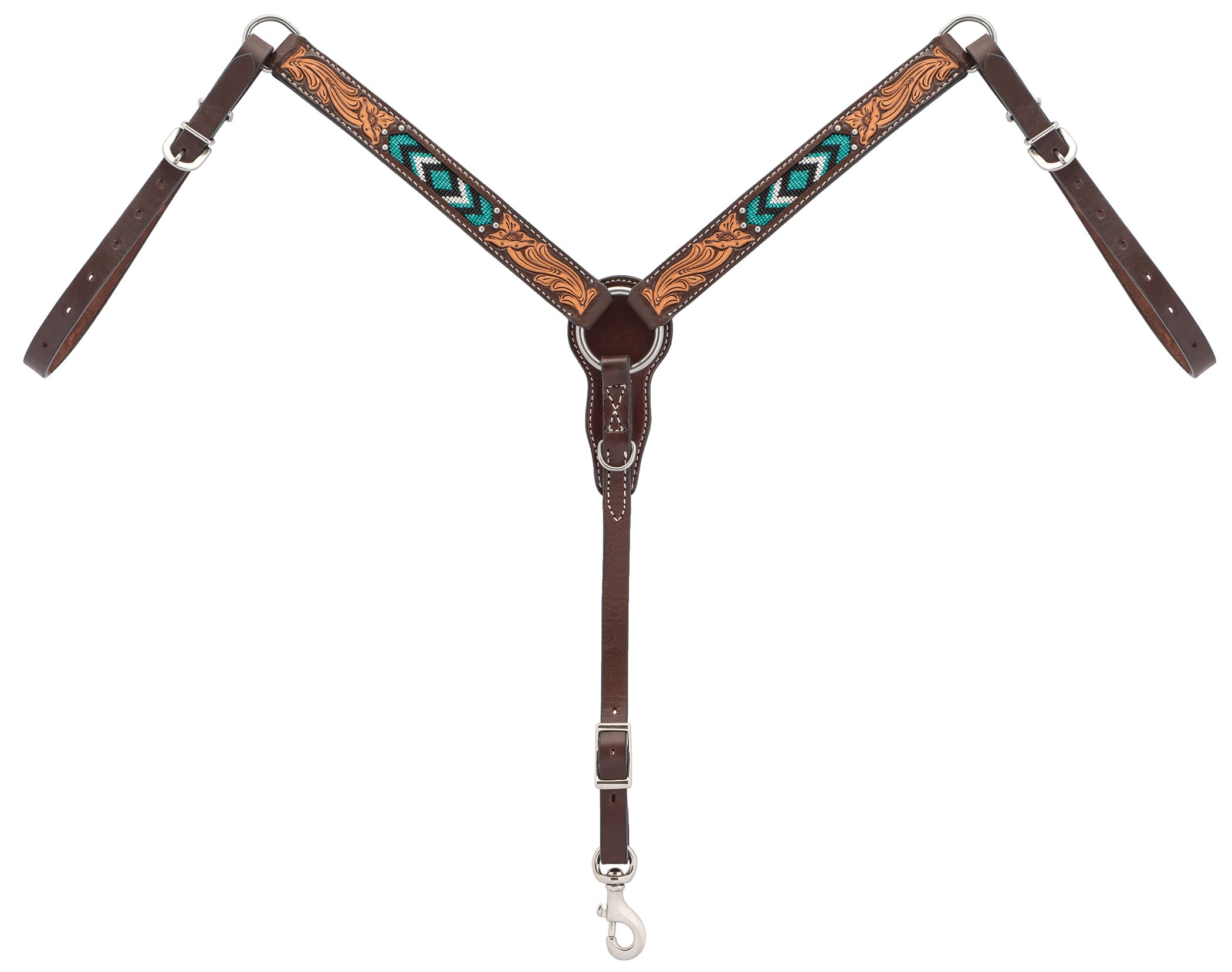Turquoise Diamond Beaded Leather Horse Headstall - Durable Trail Riding Headstall for Horses - Dark Oil Leather Equine Supplies for Western Riding & Show Events