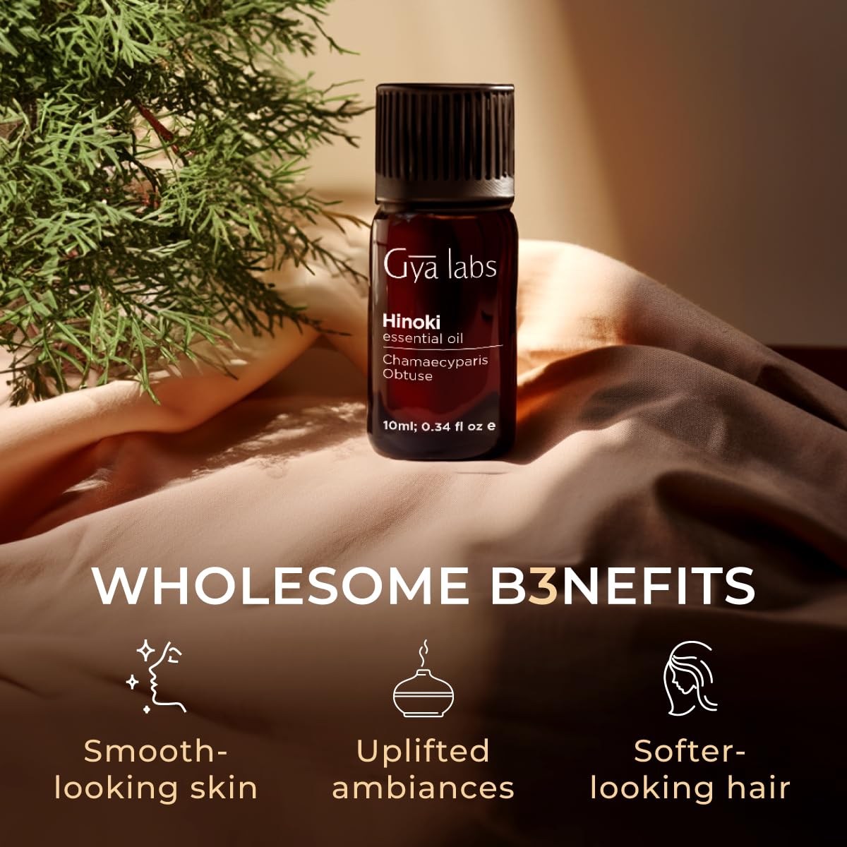 Gya Labs 100% Pure Natural Hinoki Essential Oil - 0.34 Fl Oz for Diffuser, Aromatherapy, Skin & Hair Care, Massage, DIY Candle Making - Relaxing Scent for Spa, Yoga & Home Fragrance