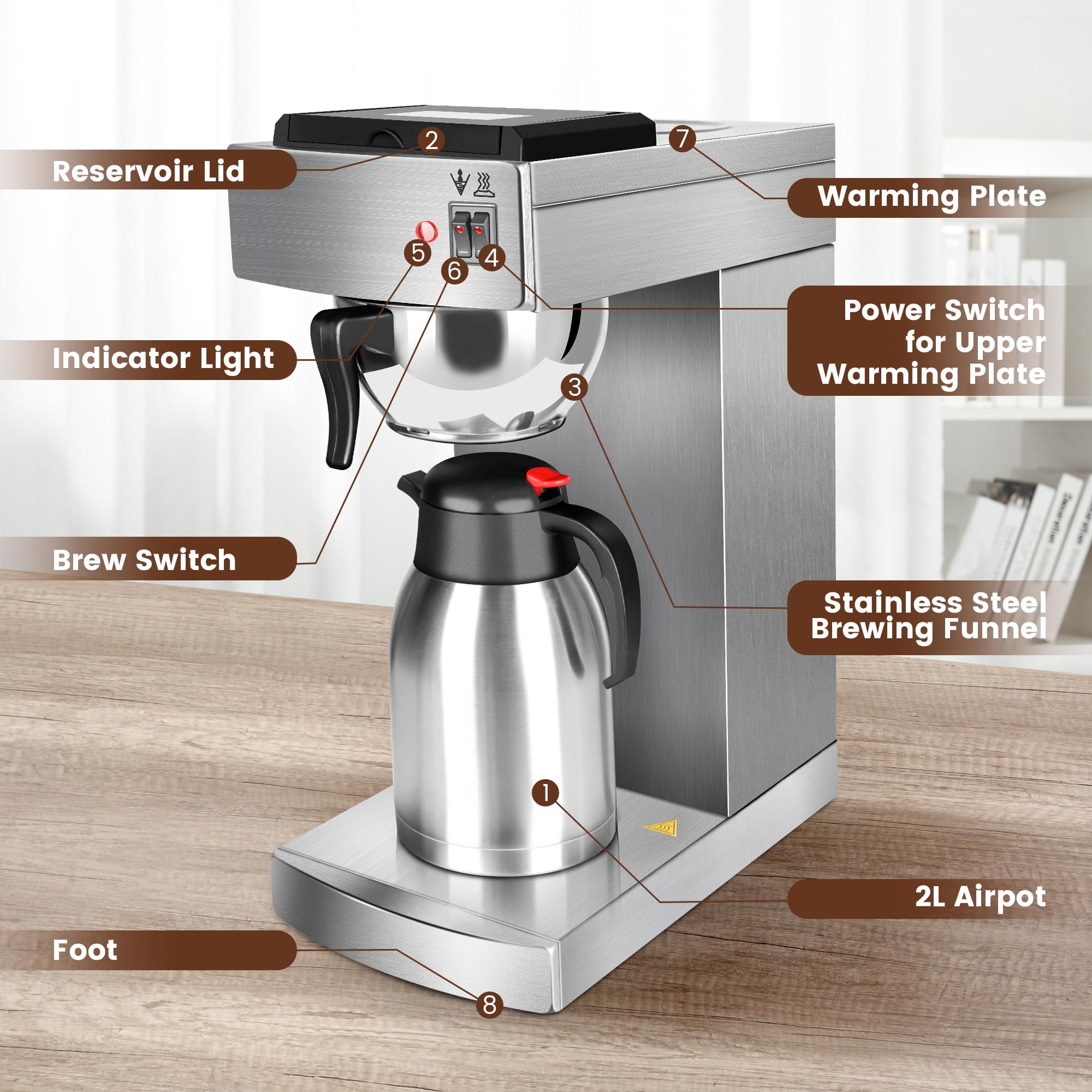 YBSVO Commercial Coffee Maker Brewer Machine (CMA-200-C) - Heavy Duty 12 Cup Coffee Machine for Restaurants, Offices & Cafes - Fast Brewing with Stainless Steel Carafe