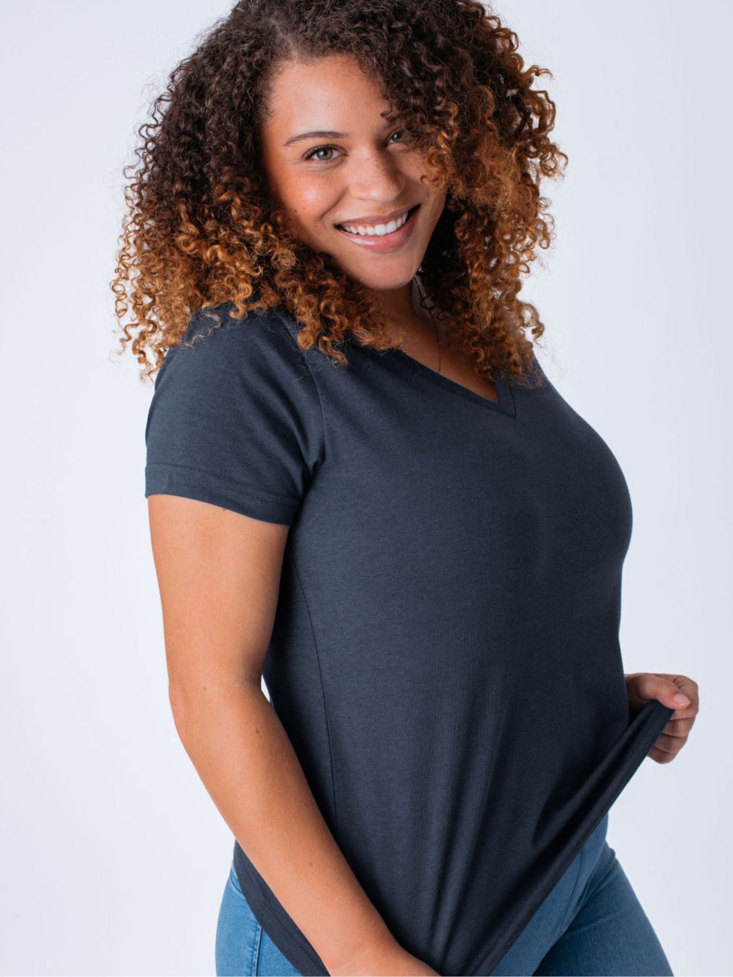 Women's Indigo Blue V-Neck T-Shirt - Soft Cotton Casual Top for Everyday Wear | Perfect for Work, Outings & Relaxing at Home