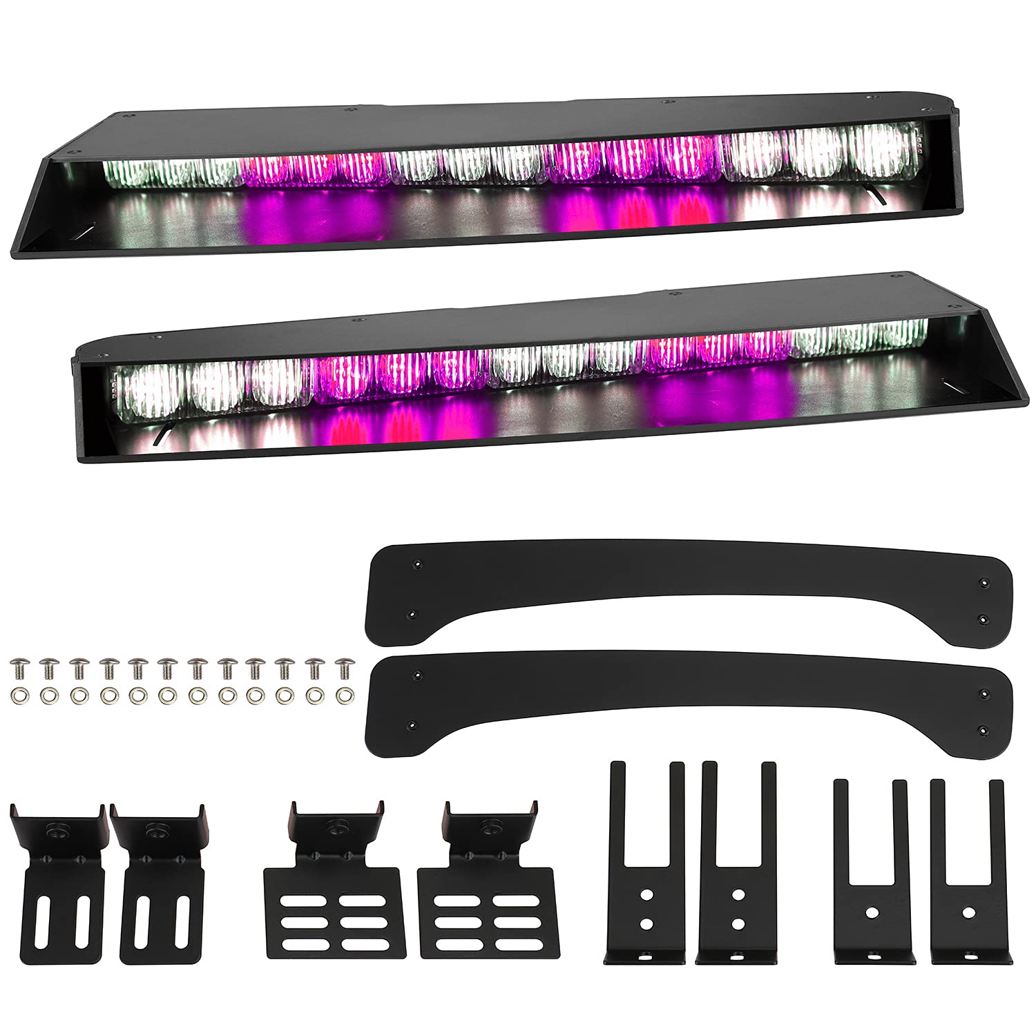 ASPL 15 LED Visor Light Bar with 29 Flash Patterns - Purple/White Emergency Strobe Light for Windshield Mount - Police, Security, Construction, and Hazard Warning Use