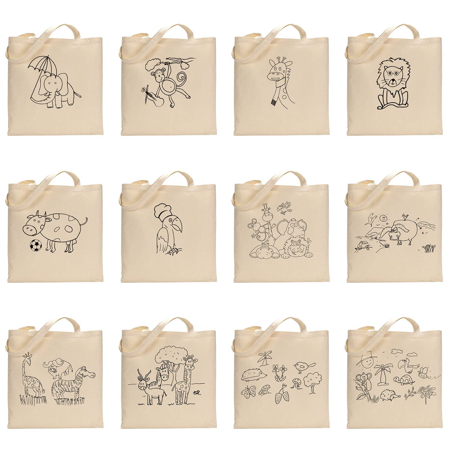100% Cotton Canvas Coloring Tote Bags for Kids & Adults - Reusable DIY Painting Bag with Cute Designs - Perfect for Family Activities, Art Classes & Creative Gifts