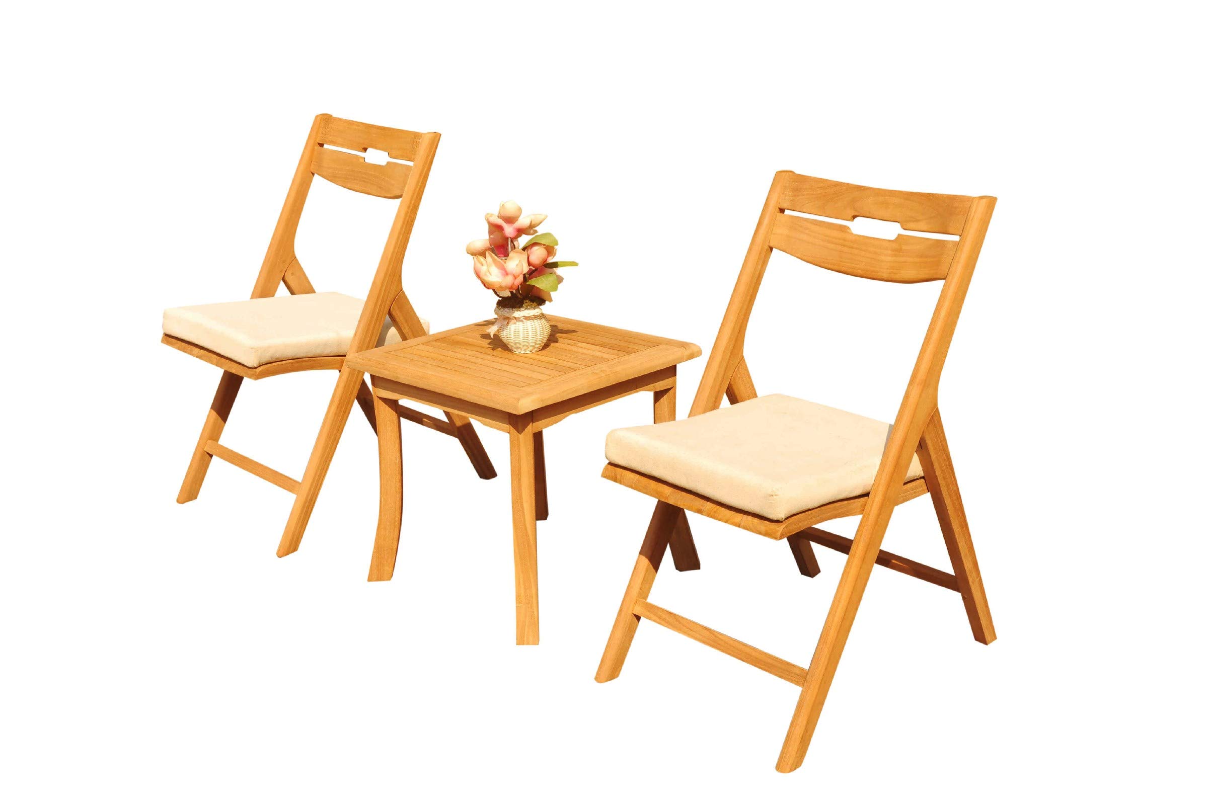 Premium 2-Seater Teak Wood Dining Set with Side Table & 2 Reclining Chairs - Outdoor Patio Furniture for Garden, Deck, and Poolside Relaxation #11SL0103
