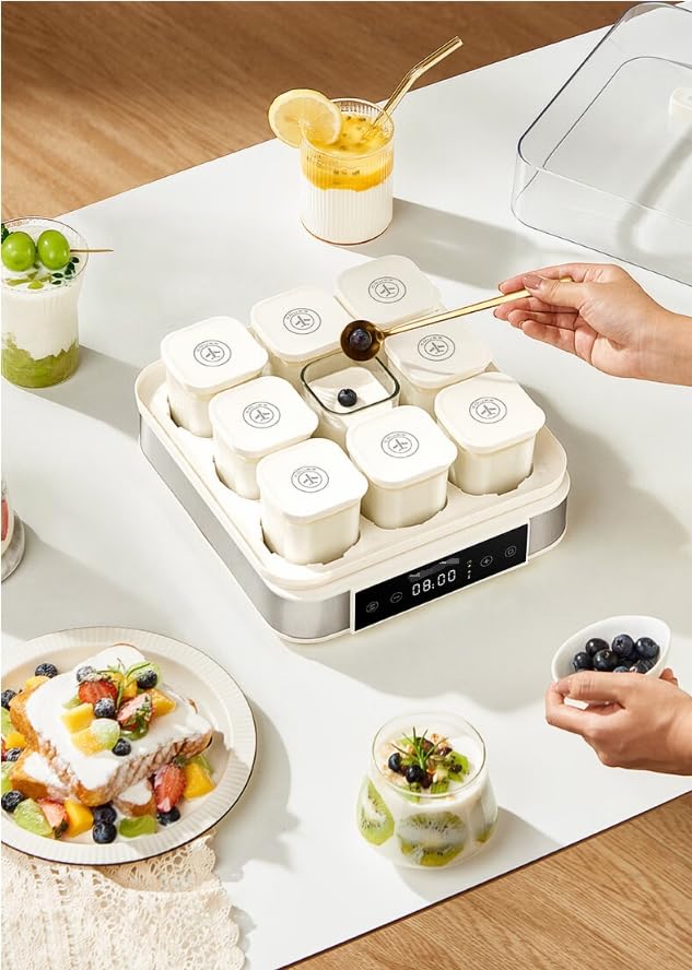 Probiotic Yogurt Maker with Adjustable Temperature & Timer - 9 Glass Jars with Lids - Live Cultures for Gut Health - Ideal Kitchen Appliance for Homemade Yogurt, Smoothies & Healthy Breakfasts - Perfect Gift for Men & Women