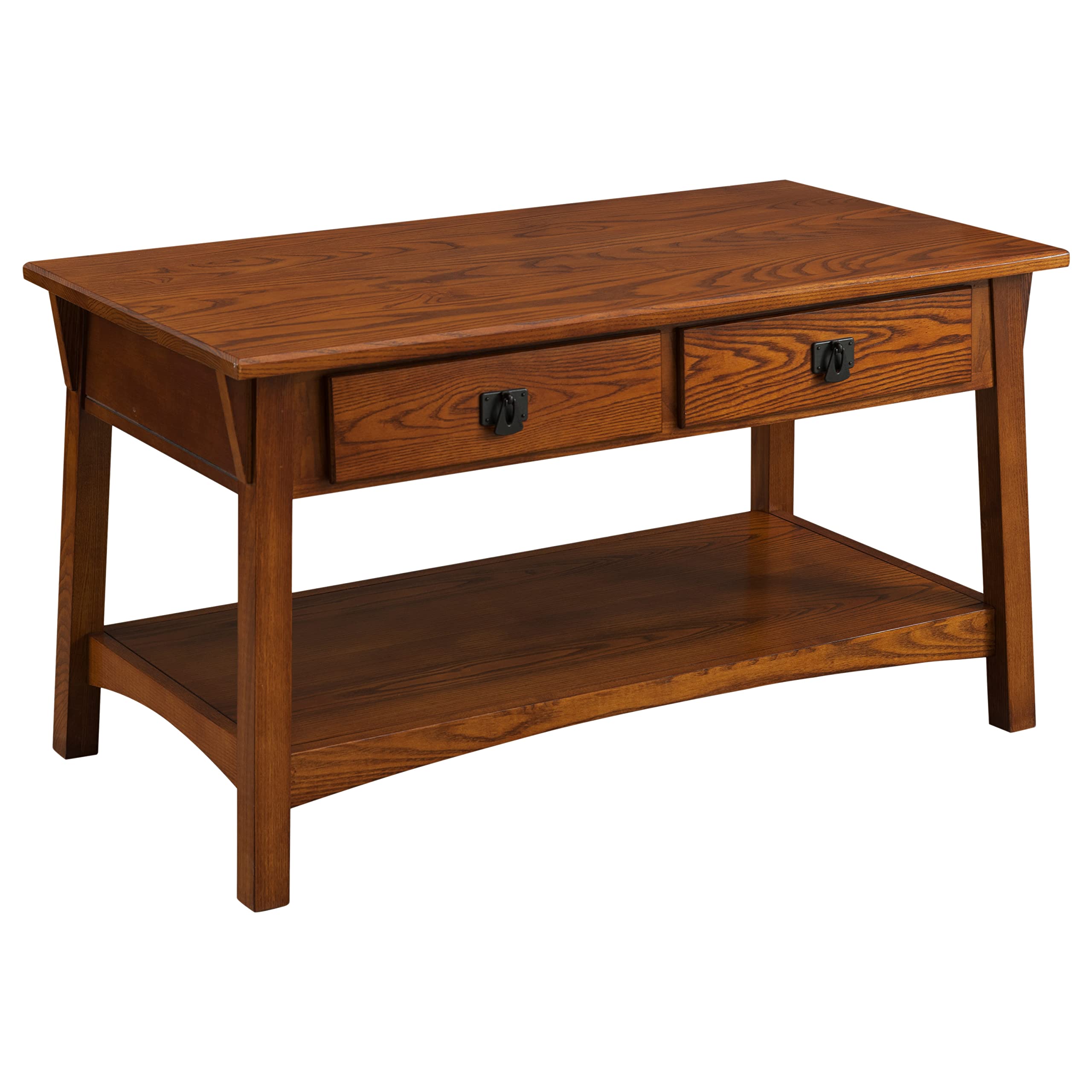 Leick Home 10055-RS Solid Wood Mission Coffee Table with 2 Drawers & Shelf - Rustic Russet Finish for Living Room, Family Room & Office Decor