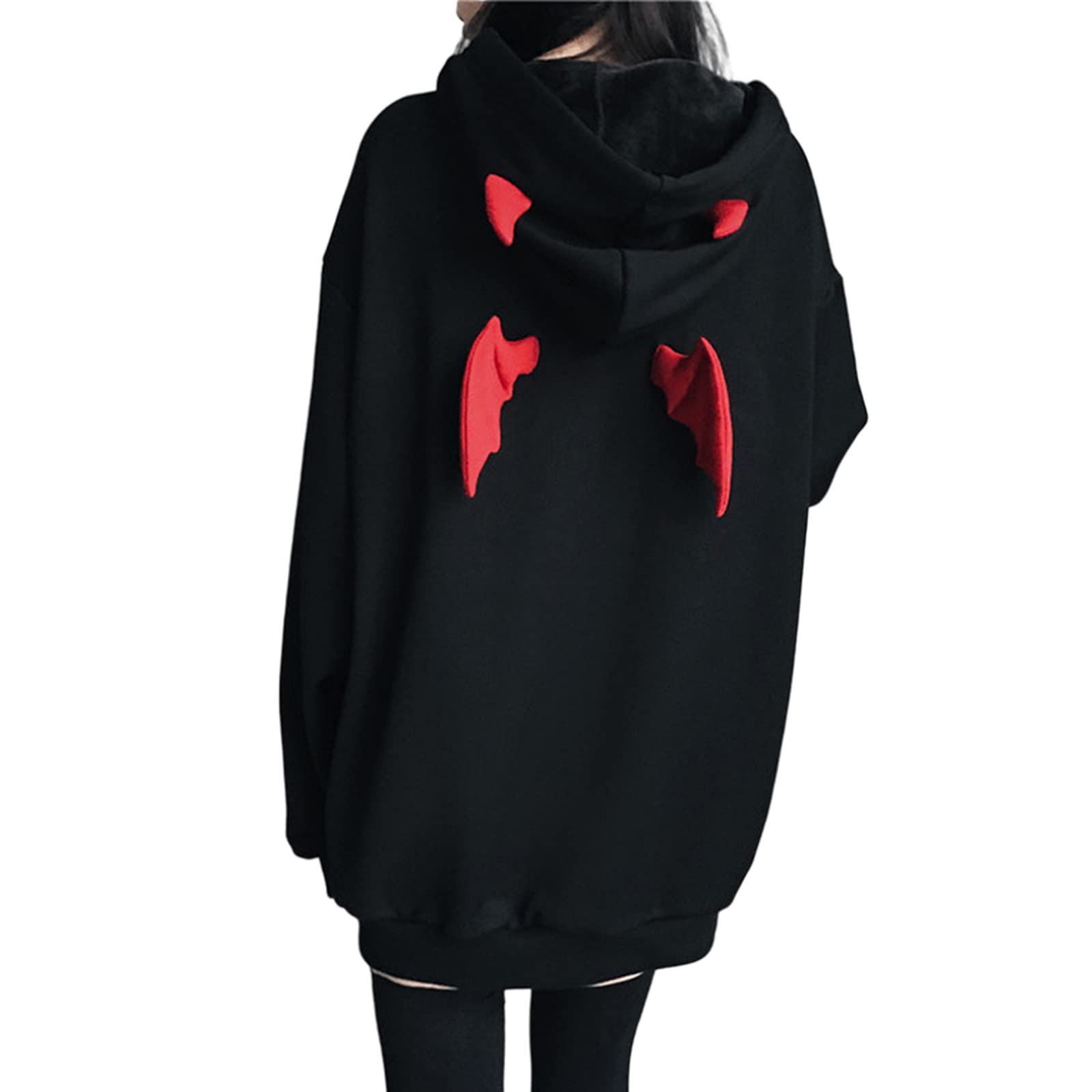 YEMOCILE Women's Devil Wing Hooded Sweatshirt - Casual Loose Fit Long Sleeve Pullover Hoodie for Streetwear & Halloween Costume