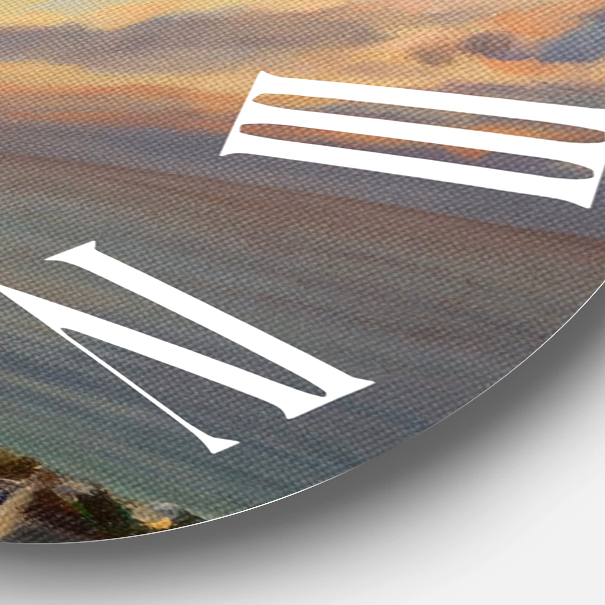 DesignQ Coastal Wall Clock - Romantic Sunrise by The Sea - 12 Inch Round Grey Wall Clock for Home, Office & Beach House Decor - Perfect for Living Room, Bedroom or Kitchen