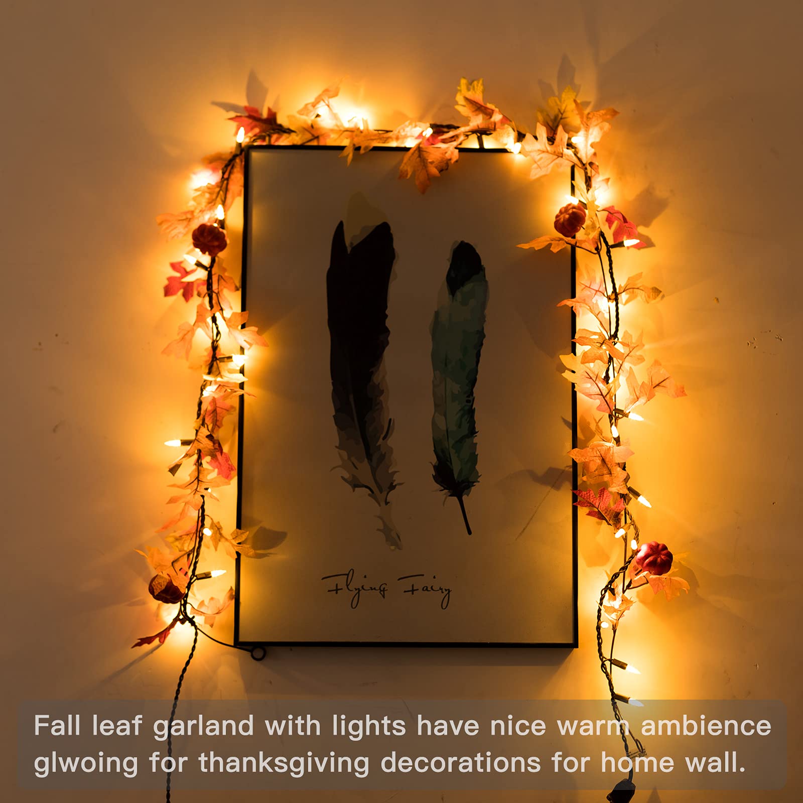 Maple Leaf String Lights - 35 Incandescent Bulbs Connectable Fall Garland for Thanksgiving & Halloween Decor | Indoor/Outdoor Autumn Party, Porch, Mantel & Tree Decorations