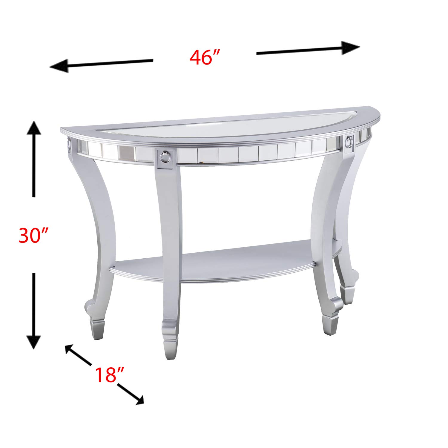 SEI Furniture Lindsay Glam Mirrored Demilune Console Table - Silver Finish Entryway Hallway Table for Home Decor & Living Room