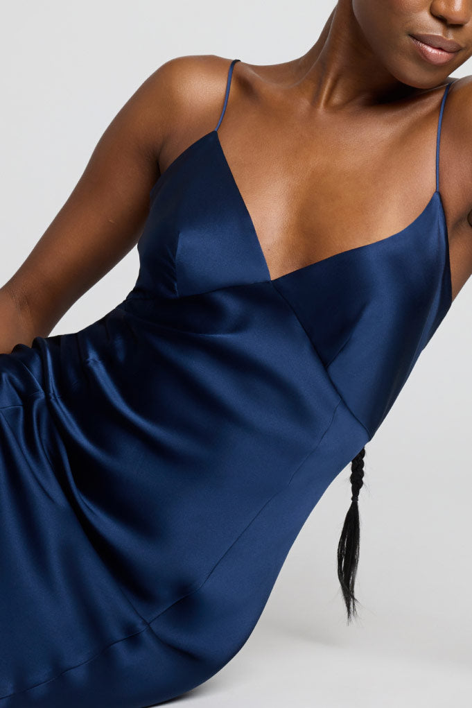 Eclipse Silk Slip in Navy Blue - Soft & Comfortable Women's Nightwear for Sleep & Lounge Wear - Perfect for Relaxing at Home or Romantic Evenings
