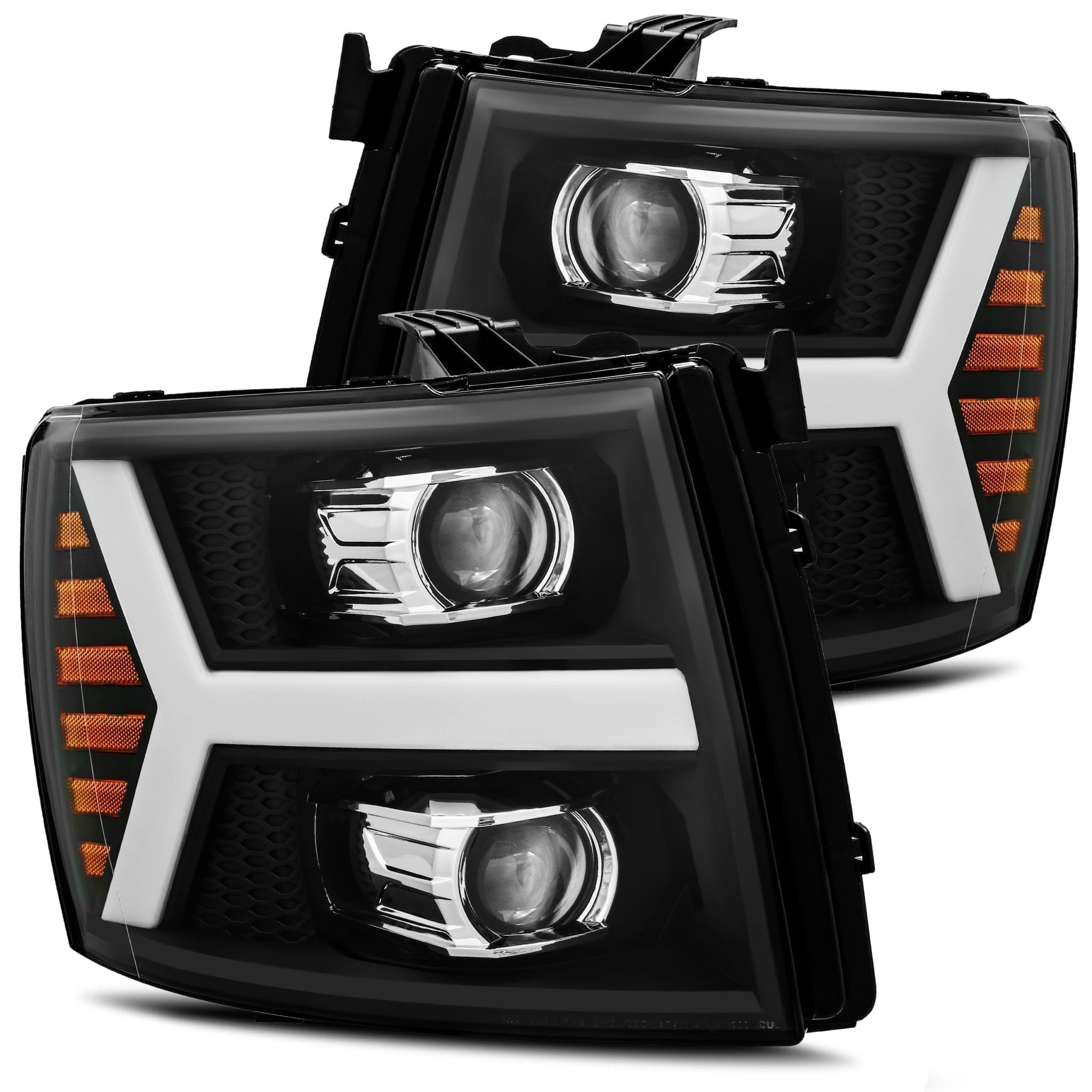 2007-2013 Chevrolet Silverado Projector Headlights - Plank Style Matte Black with Sequential Turn Signals | Alpha Rex 880205 | Upgrade for Night Driving & Off-Road Adventures