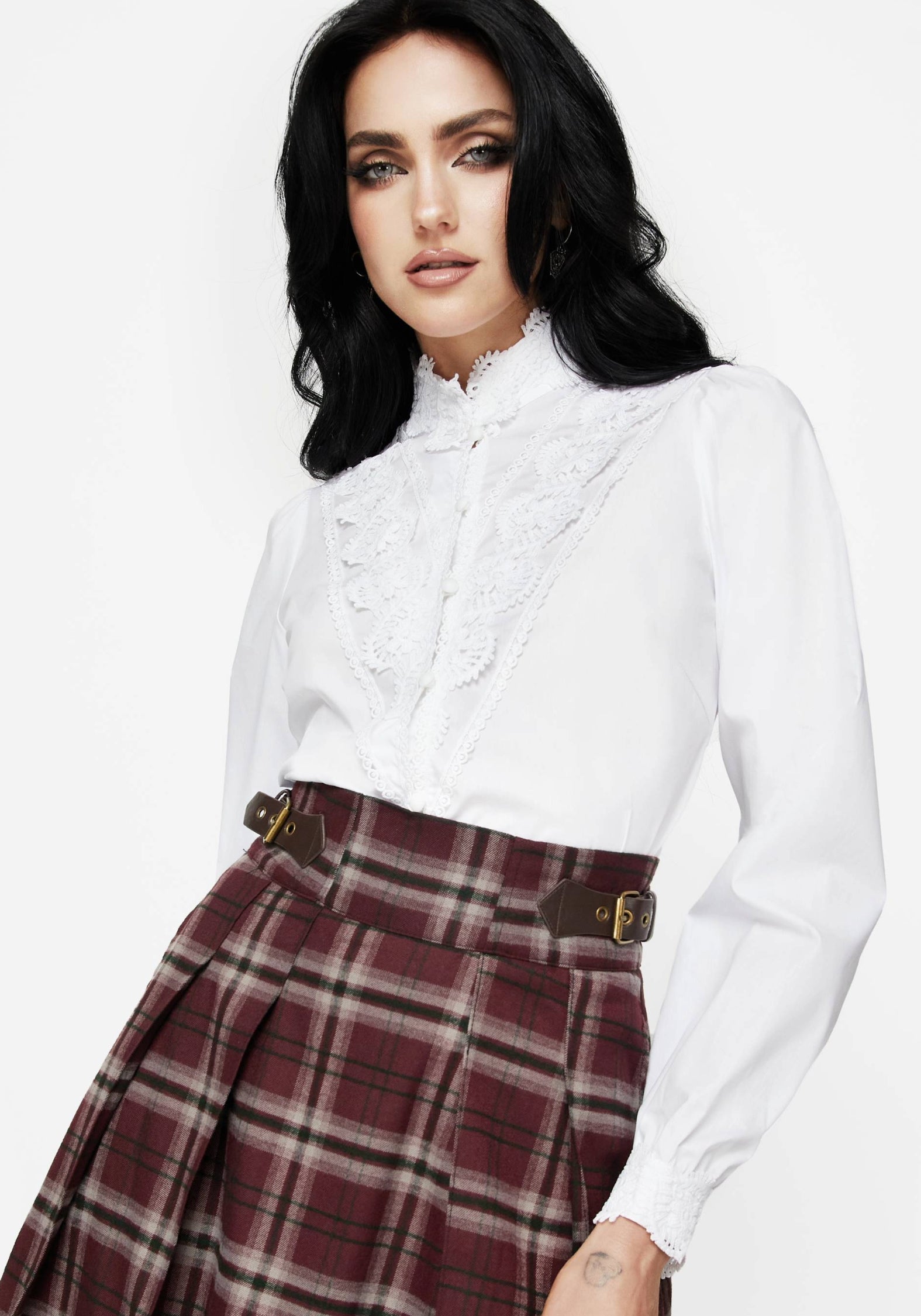 Morgaine Women's White Lace Detail Button Up Shirt | Elegant Blouse for Office, Date Night & Special Occasions
