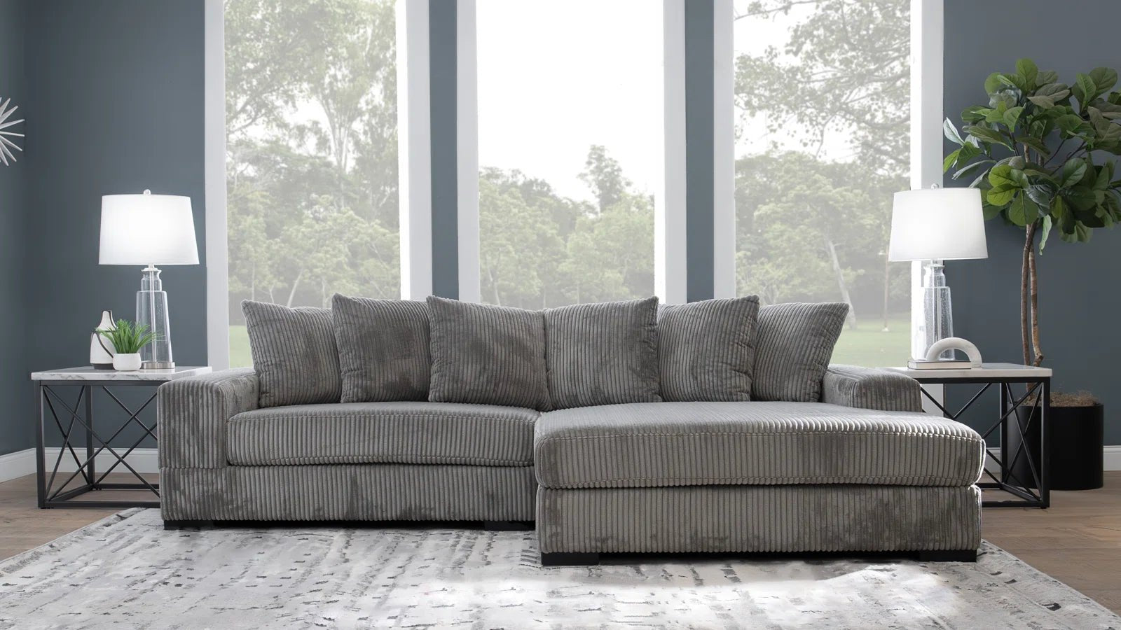 2-Piece Corduroy Sectional Sofa Set - Modern Velvet Living Room Couch with Chaise | Comfortable L-Shaped Sofa for Small Spaces, Apartments & Cozy Home Decor