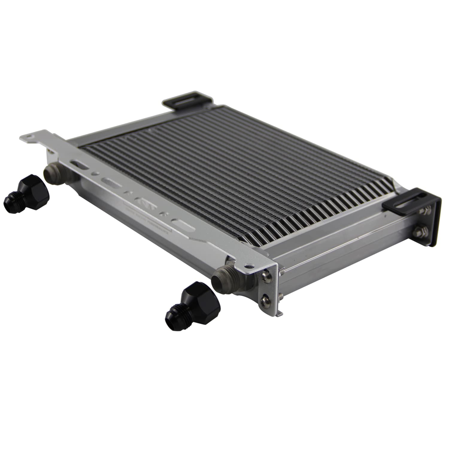 25 Row High Performance Oil Cooler Mounting Bracket Kit - 10AN Stacked Plate Engine & Transmission Oil Cooler - Aluminum Silver British Radiator with 2Pcs AN10 to AN8 Fittings (7/8